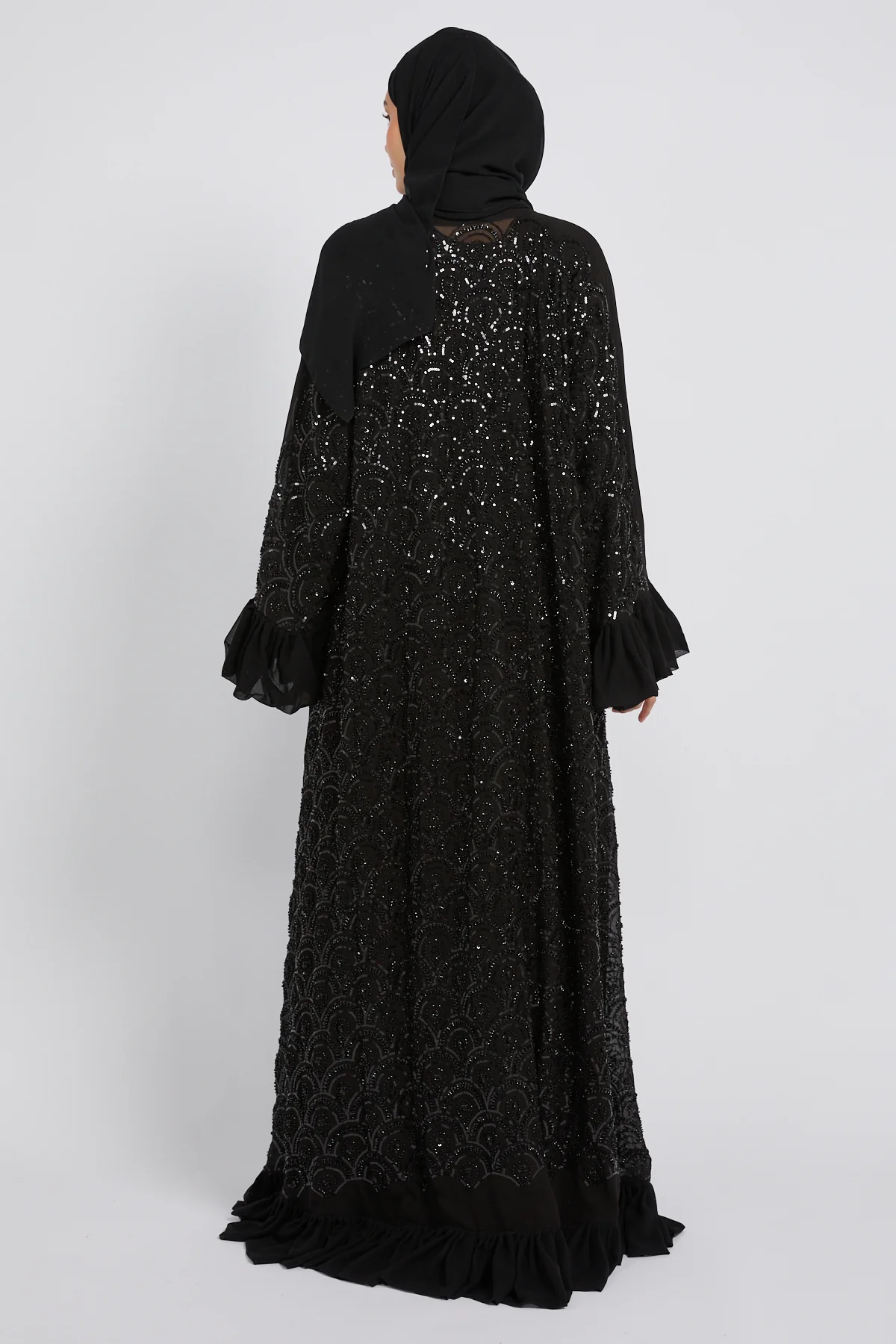 Luxury Eclipse Embellished Lace Four Piece Abaya Set - Image 7