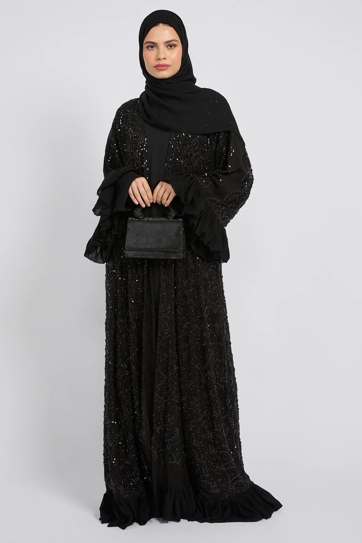 Luxury Eclipse Embellished Lace Four Piece Abaya Set - Image 8