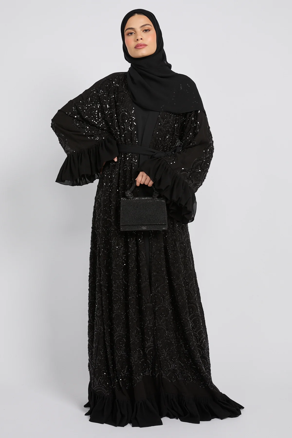 Luxury Eclipse Embellished Lace Four Piece Abaya Set - Image 9