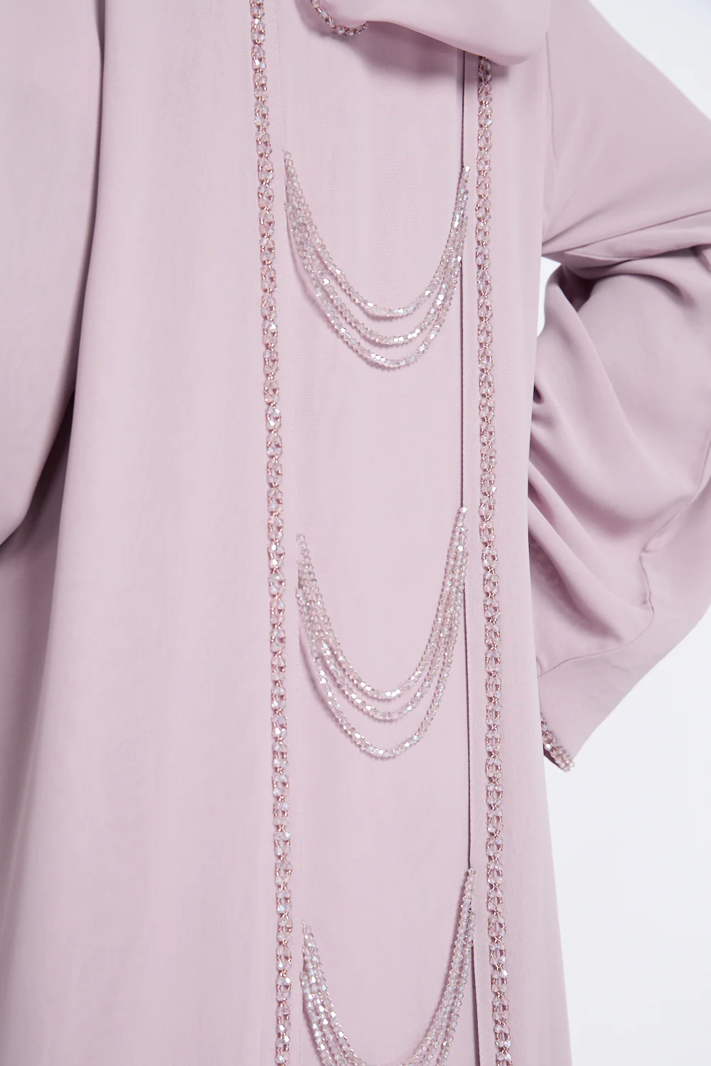 Luxury Embellished Chain Chiffon Layered Open Abaya - Rosaline - Image 4