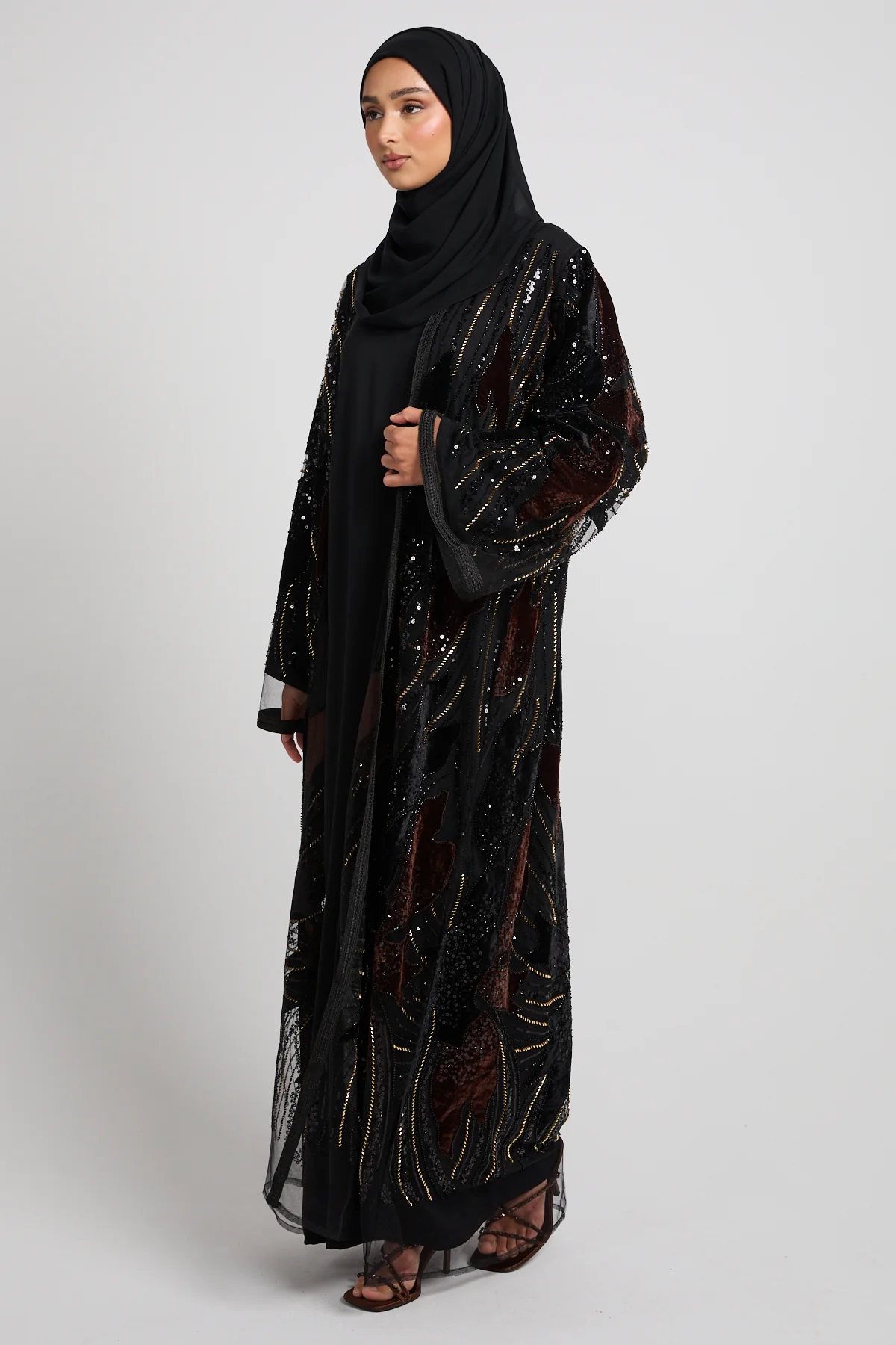 Luxury Espresso Bronze Petal Three Piece Abaya Set - LIMITED EDITION - Image 5