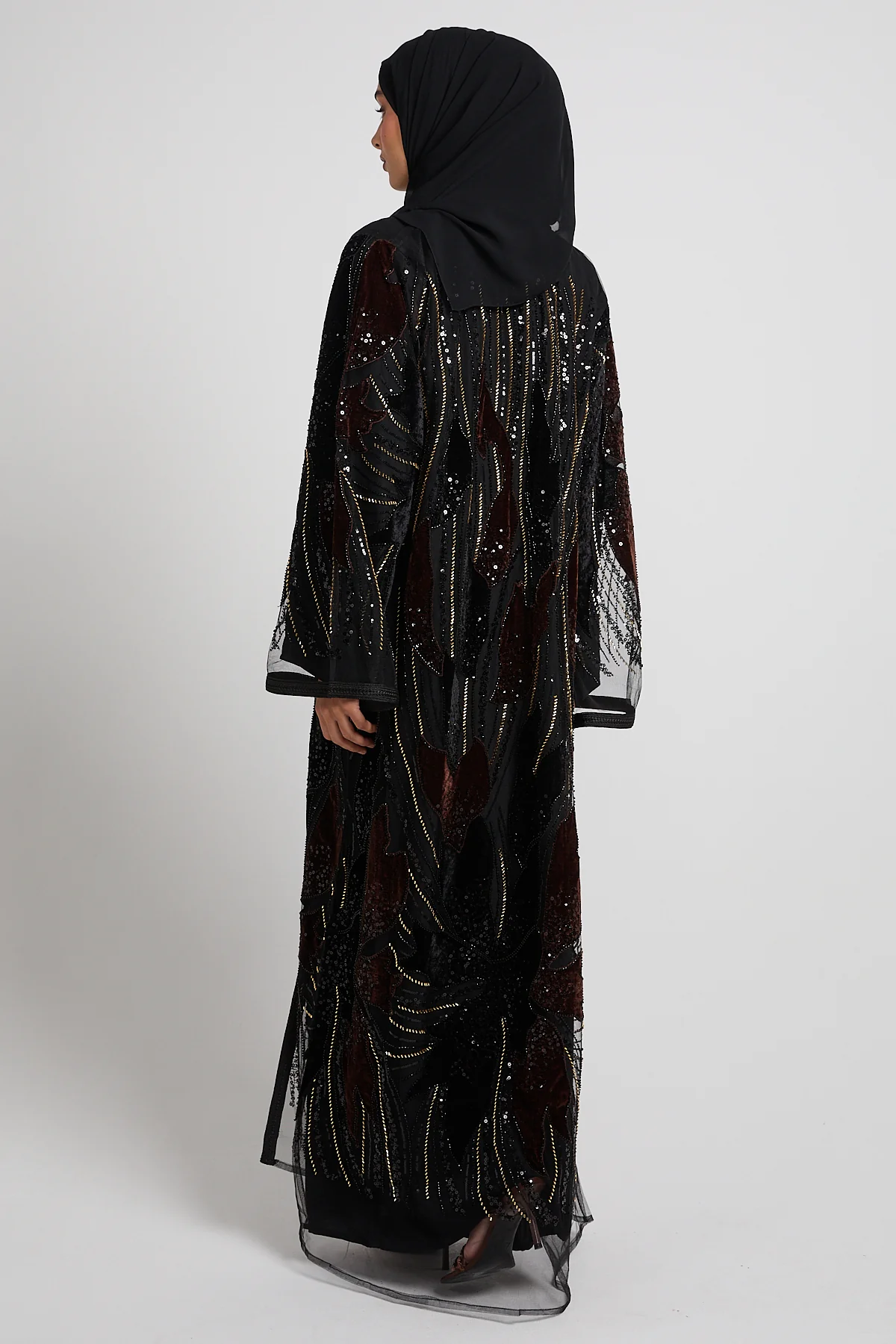 Luxury Espresso Bronze Petal Three Piece Abaya Set - LIMITED EDITION - Image 6