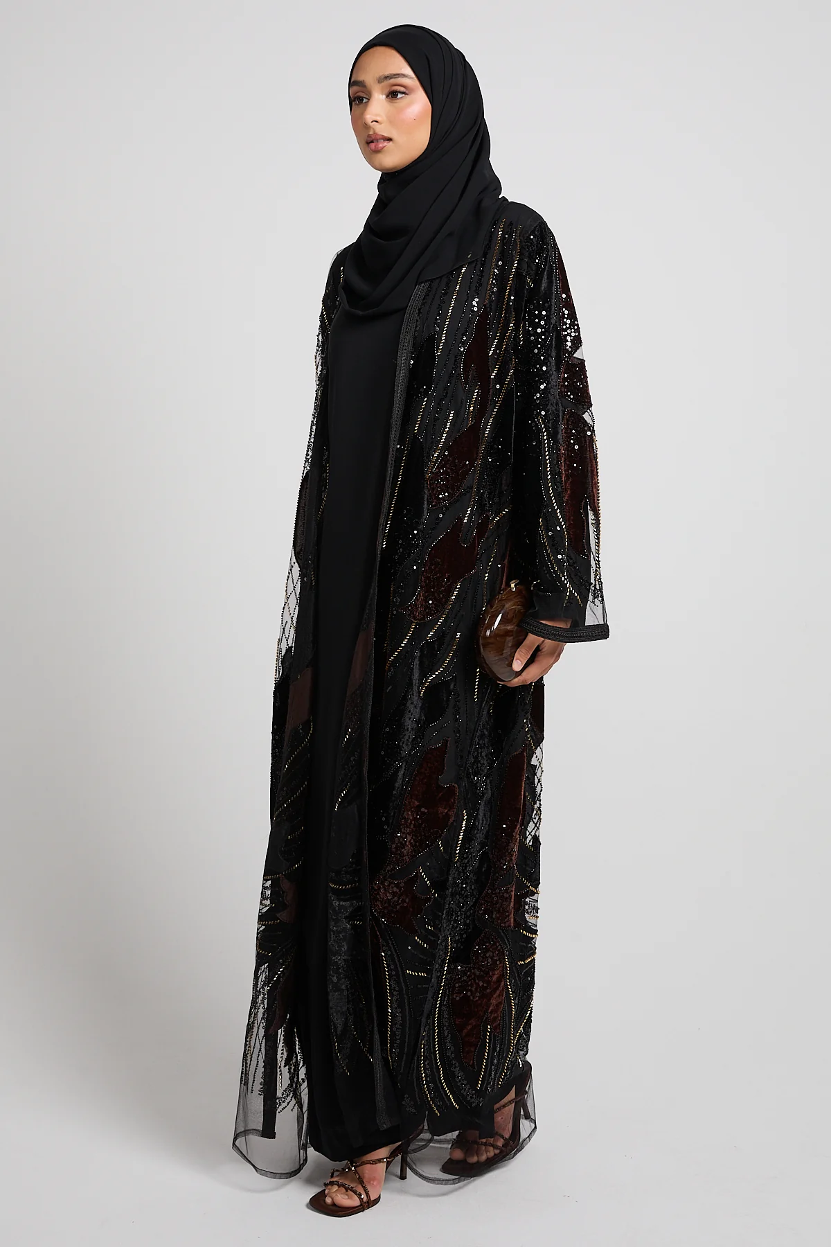 Luxury Espresso Bronze Petal Three Piece Abaya Set - LIMITED EDITION - Image 7