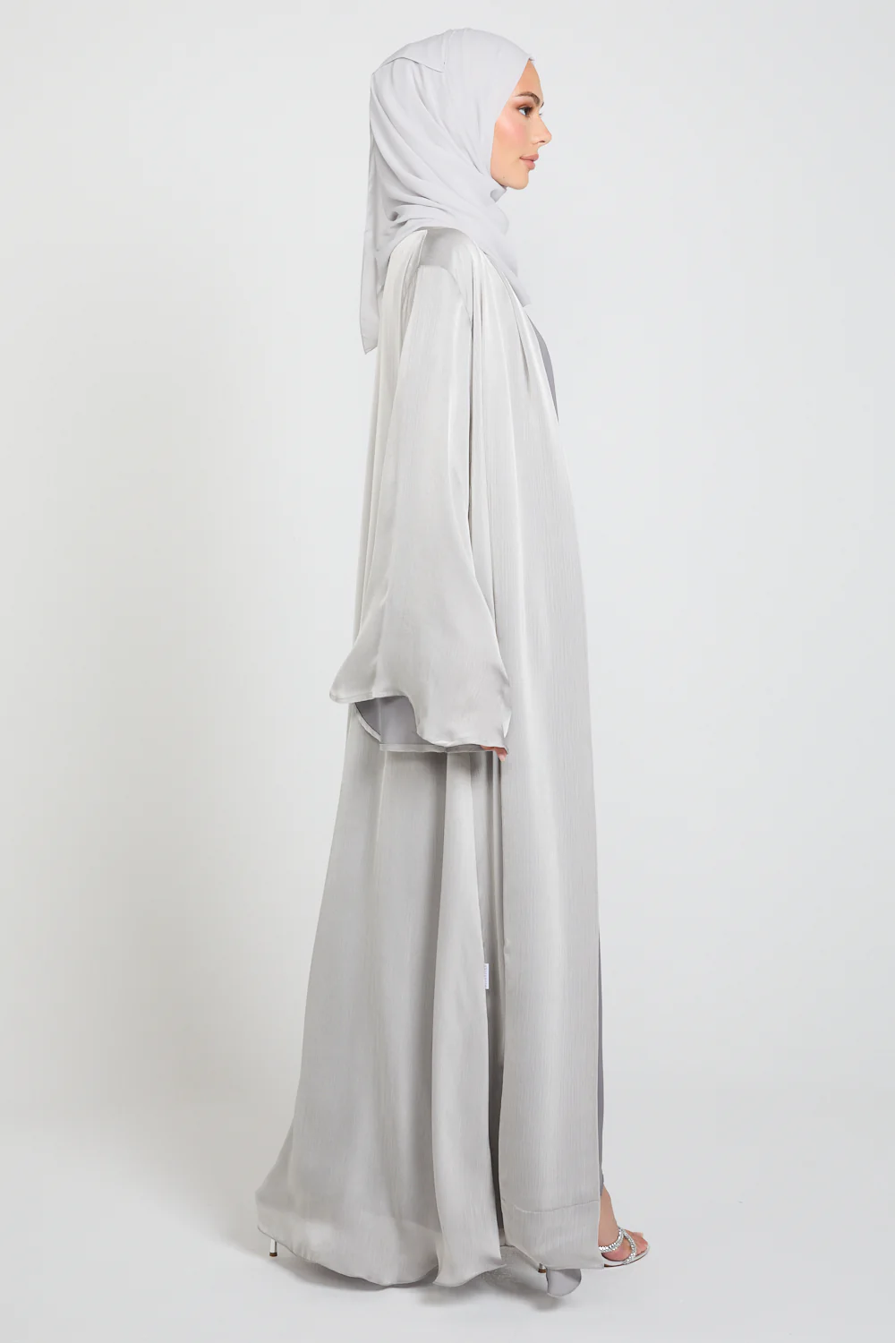 Luxury Organza Flared Sleeve Open Abaya - Mist of Pearl - Image 6