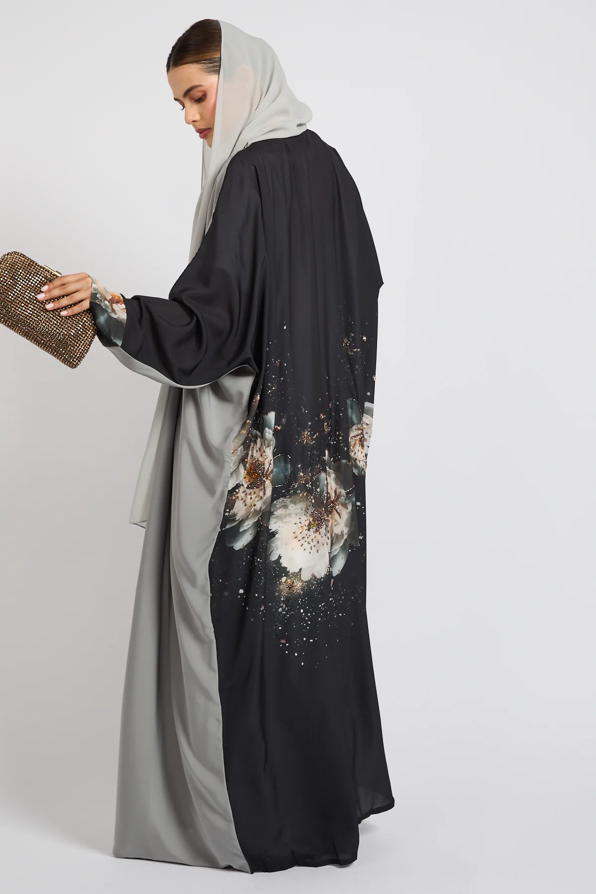 Luxury Floral Embellished Stardust Open Abaya - LIMITED EDITION