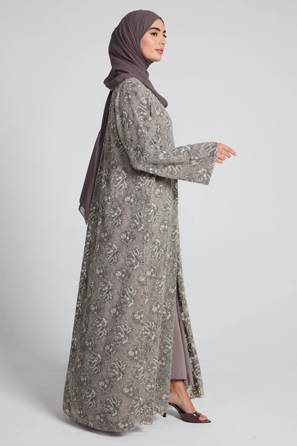 Luxury French Lace Open Abaya - Mocha Mist - LIMITED EDITION - Image 6
