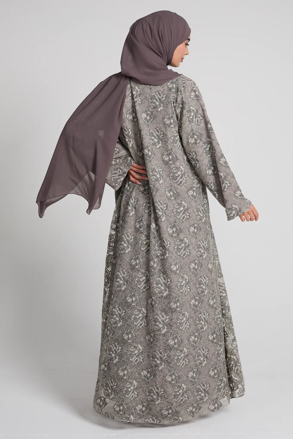 Luxury French Lace Open Abaya - Mocha Mist - LIMITED EDITION - Image 7