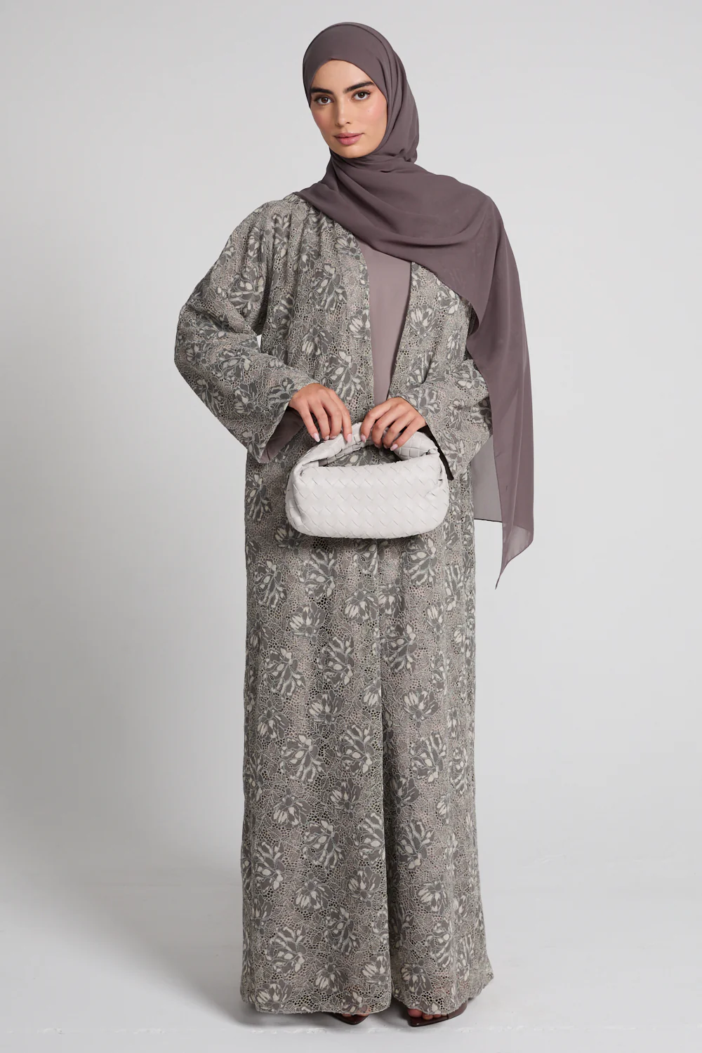 Luxury French Lace Open Abaya - Mocha Mist - LIMITED EDITION - Image 8