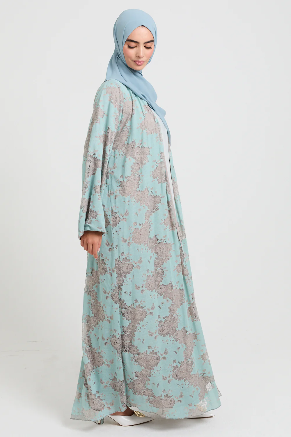 Luxury French Lace Open Abaya - Tiffany Green - LIMITED EDITION - Image 7