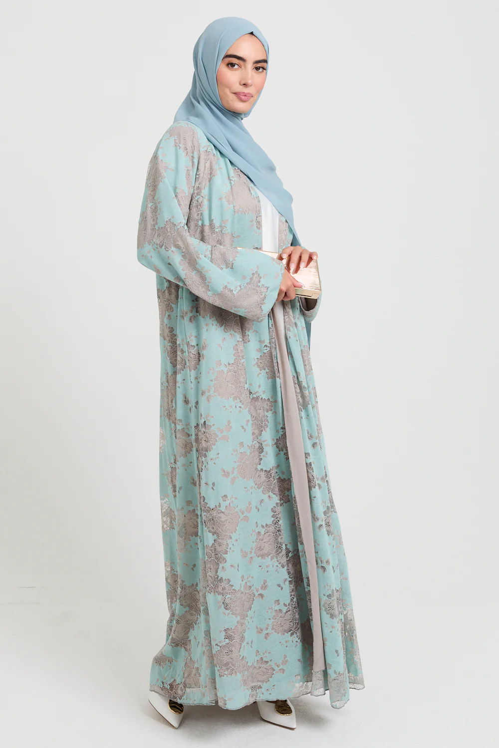 Luxury French Lace Open Abaya - Tiffany Green - LIMITED EDITION - Image 8