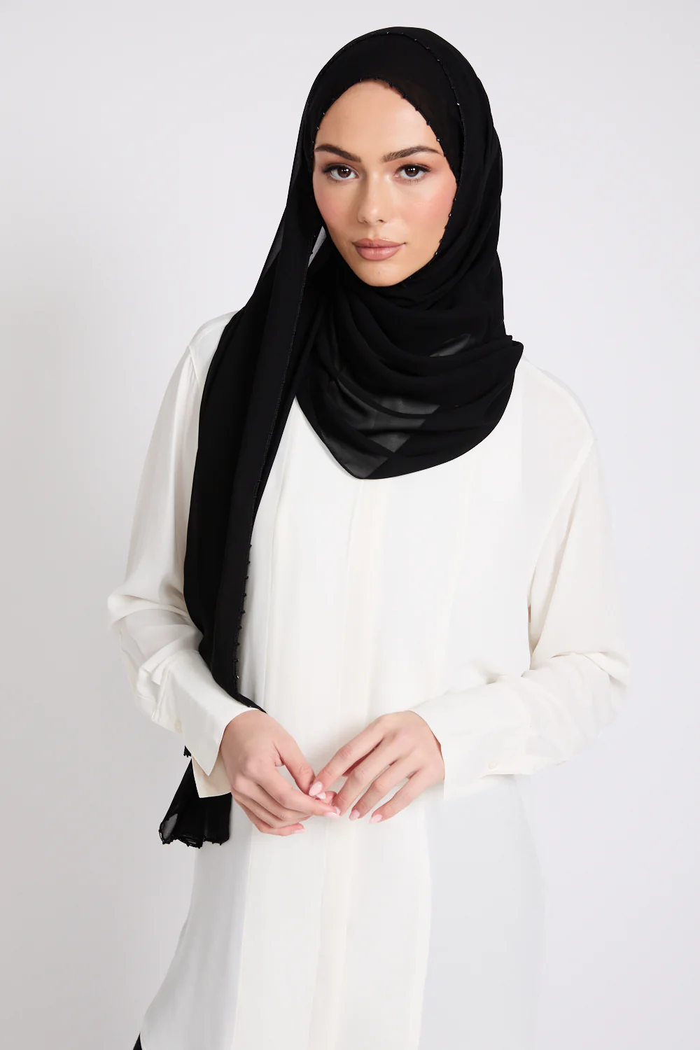 Luxury Georgette Hijab with Dainty Detailing - Black - Image 5