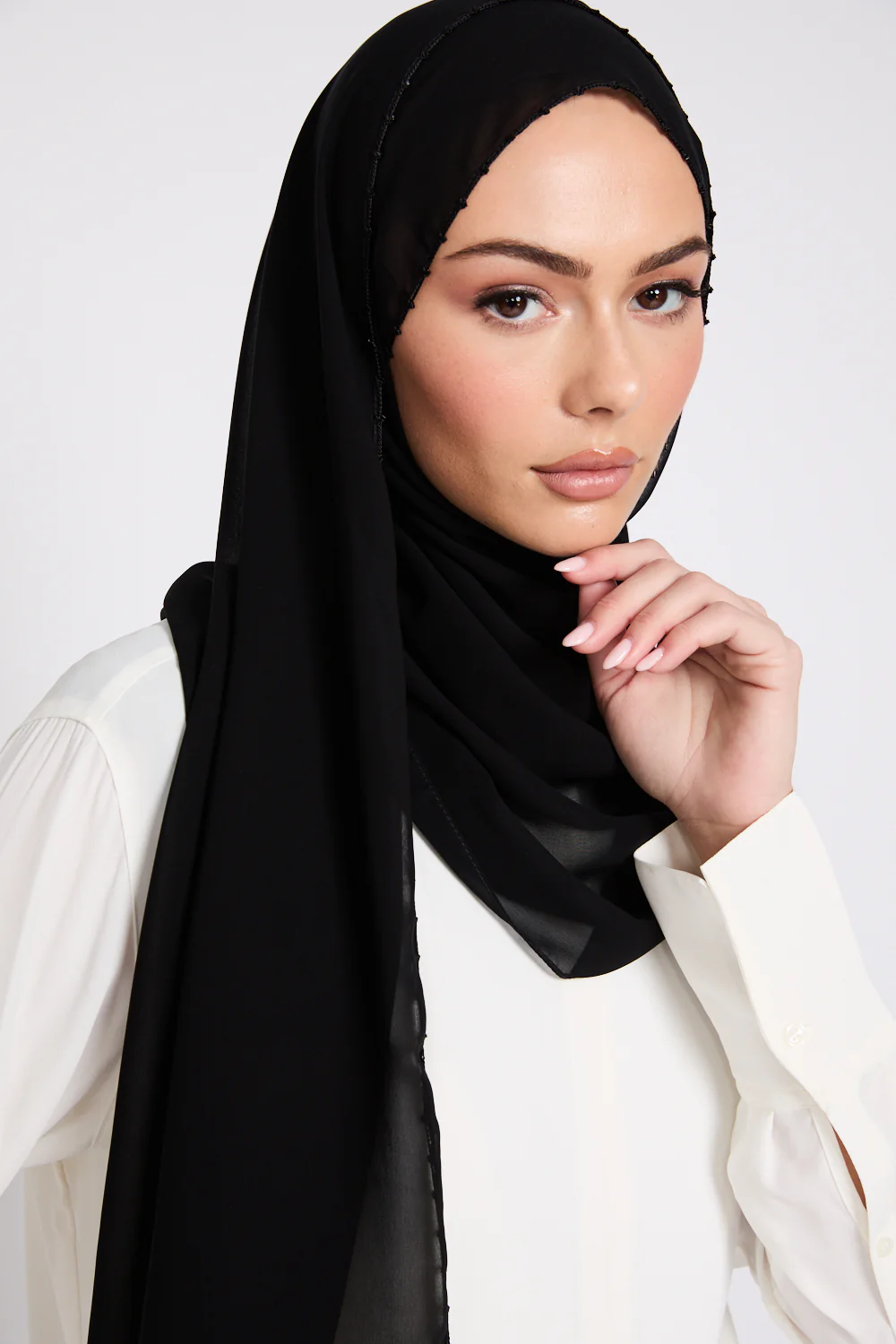 Luxury Georgette Hijab with Dainty Detailing - Black - Image 6