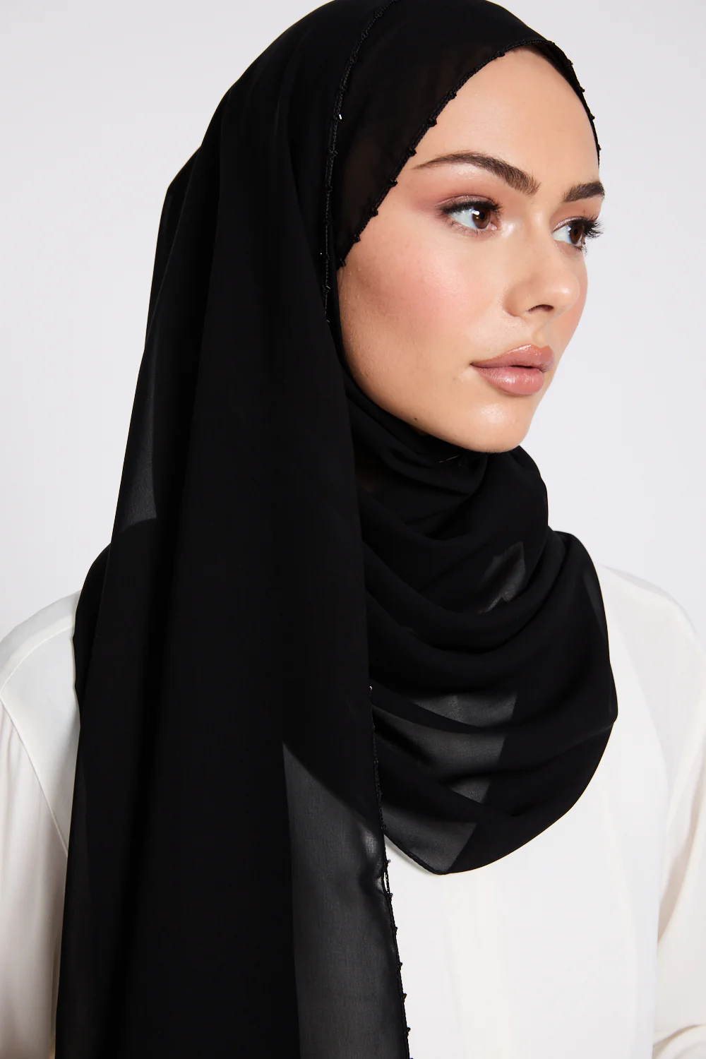 Luxury Georgette Hijab with Dainty Detailing - Black - Image 7