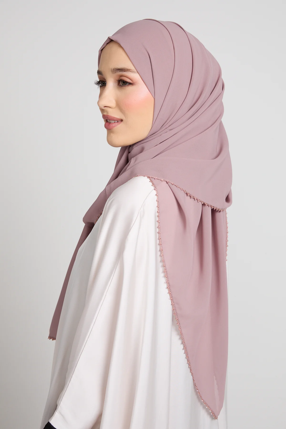 Luxury Georgette Hijab with Dainty Detailing - Blush Mauve
