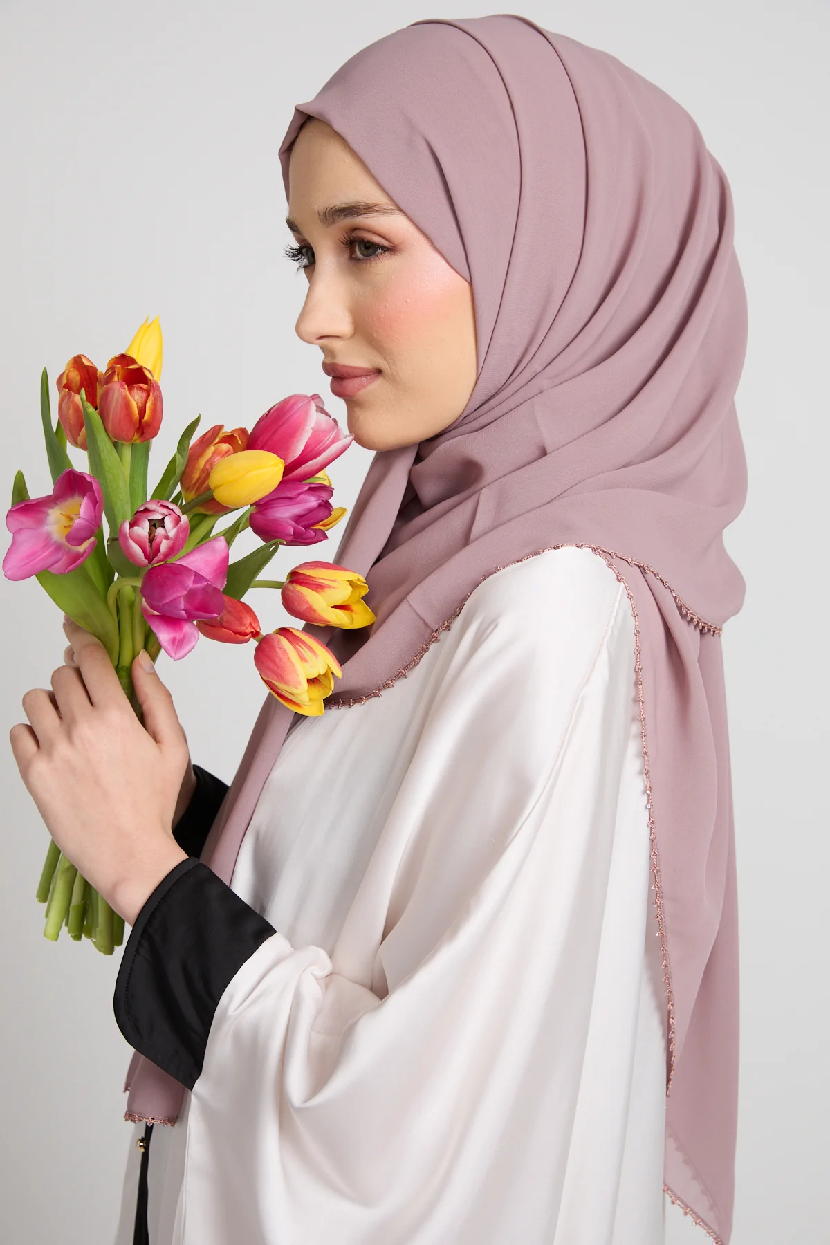 Luxury Georgette Hijab with Dainty Detailing - Blush Mauve - Image 2