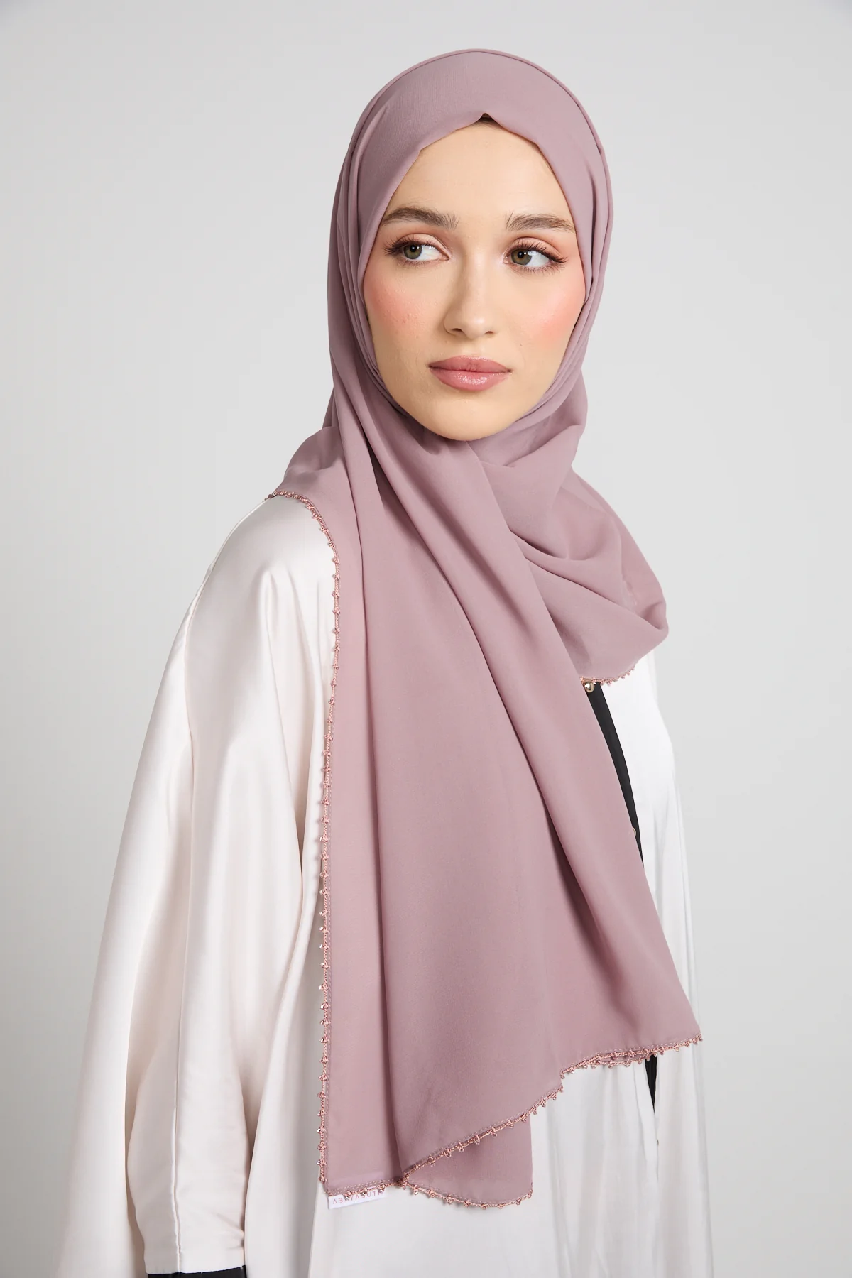 Luxury Georgette Hijab with Dainty Detailing - Blush Mauve - Image 3