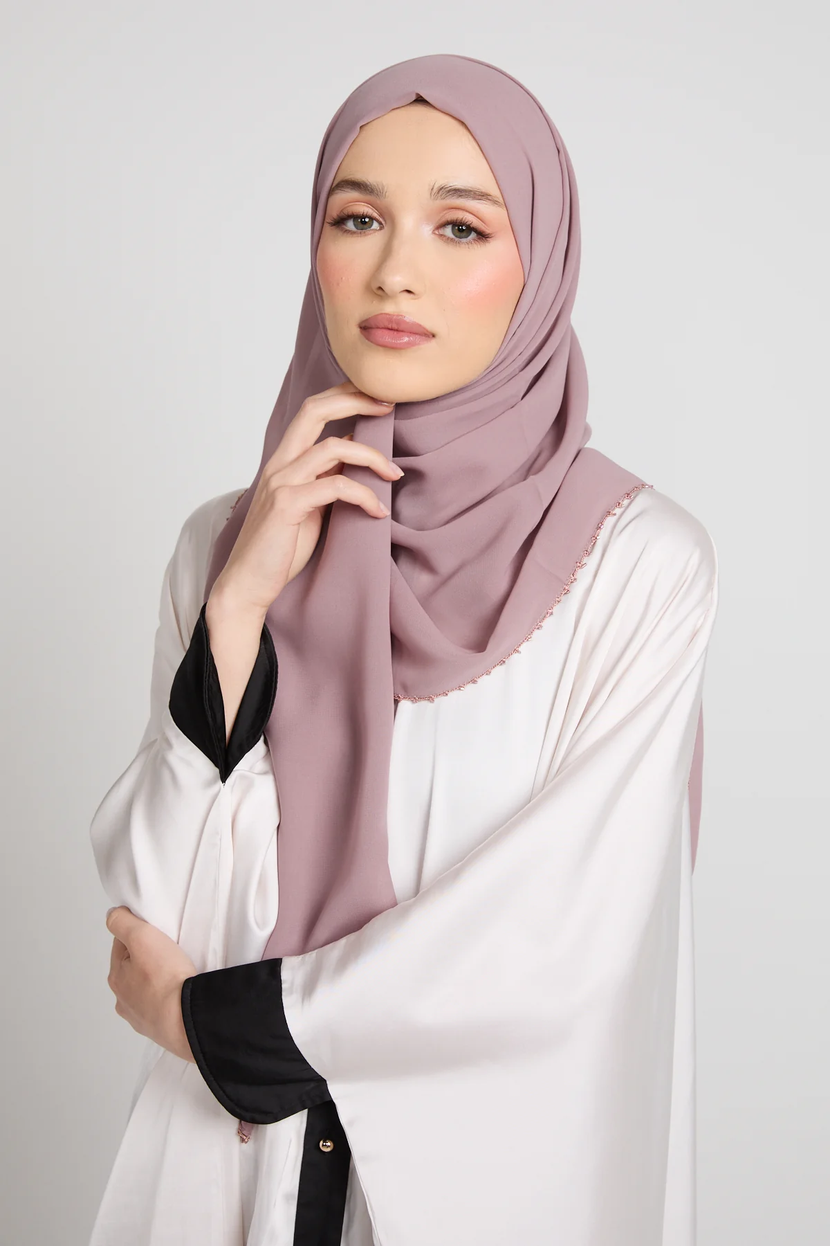 Luxury Georgette Hijab with Dainty Detailing - Blush Mauve - Image 5