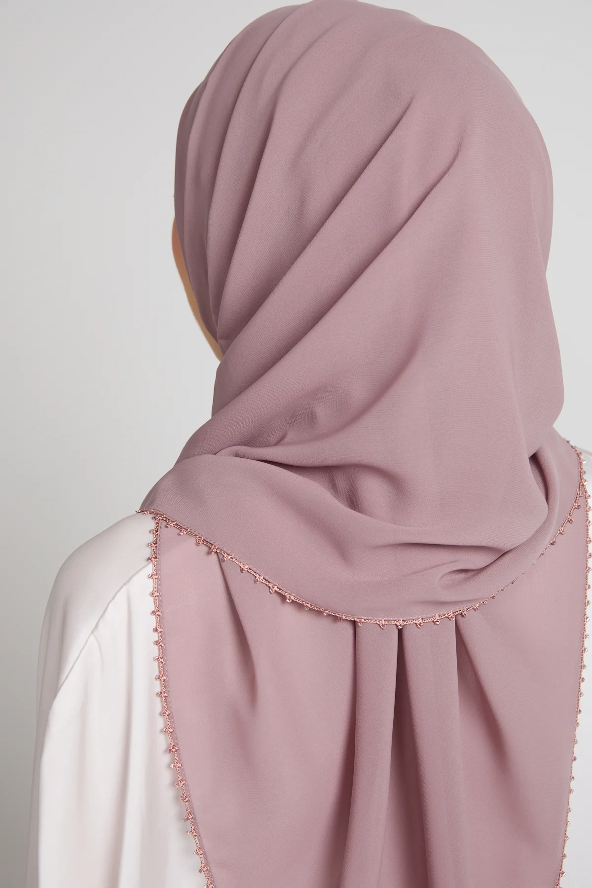 Luxury Georgette Hijab with Dainty Detailing - Blush Mauve - Image 6