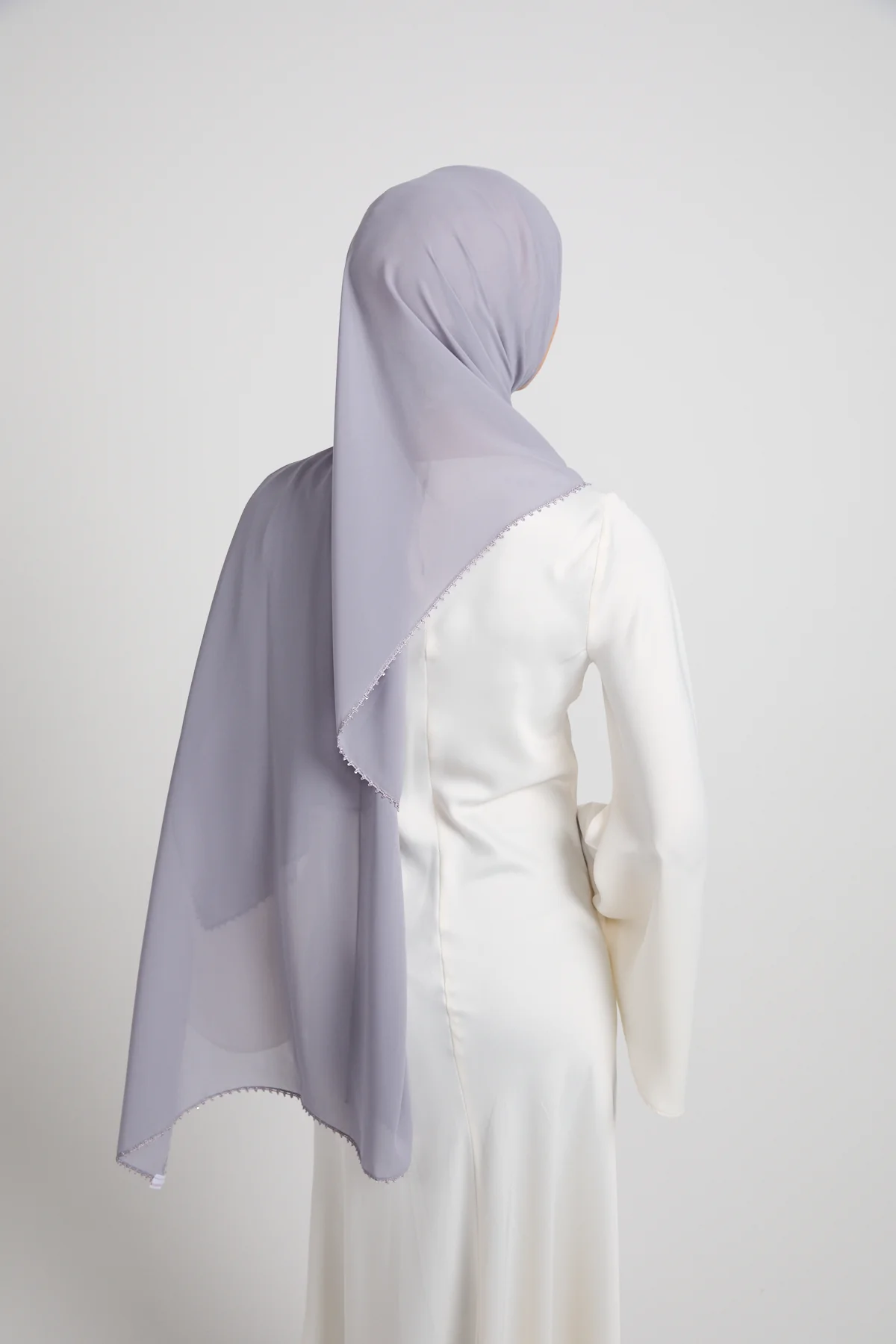 Luxury Georgette Hijab with Dainty Detailing - Lavender Grey - Image 6