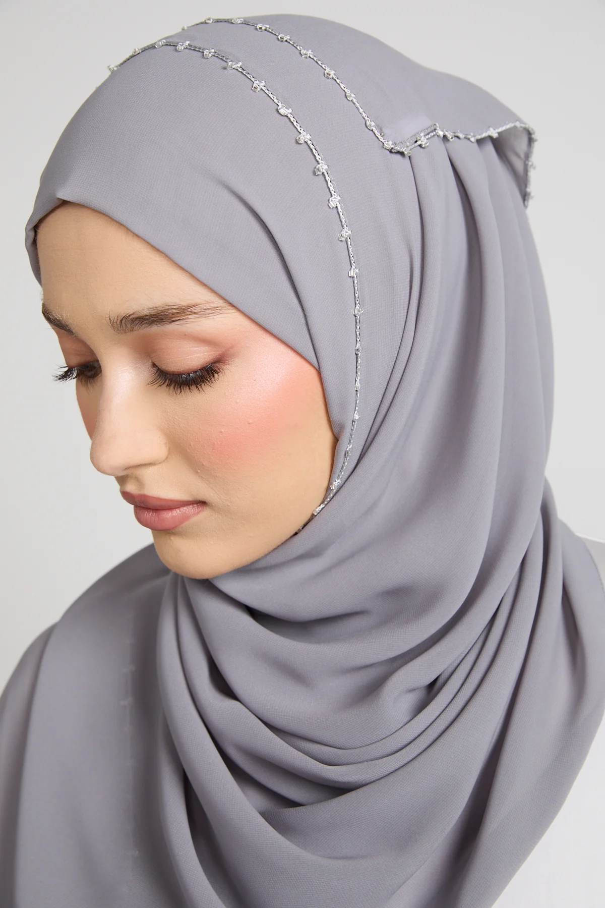 Luxury Georgette Hijab with Dainty Detailing - Mist Grey - Image 5