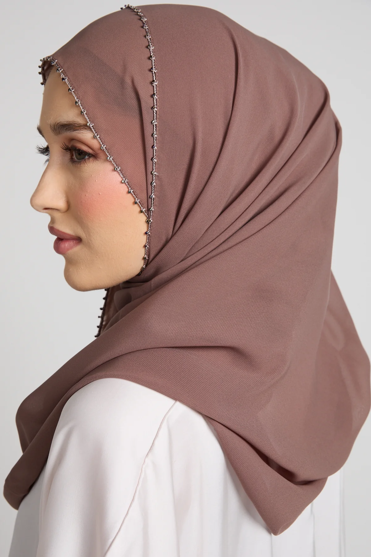 Luxury Georgette Hijab with Dainty Detailing - Rose Taupe - Image 2
