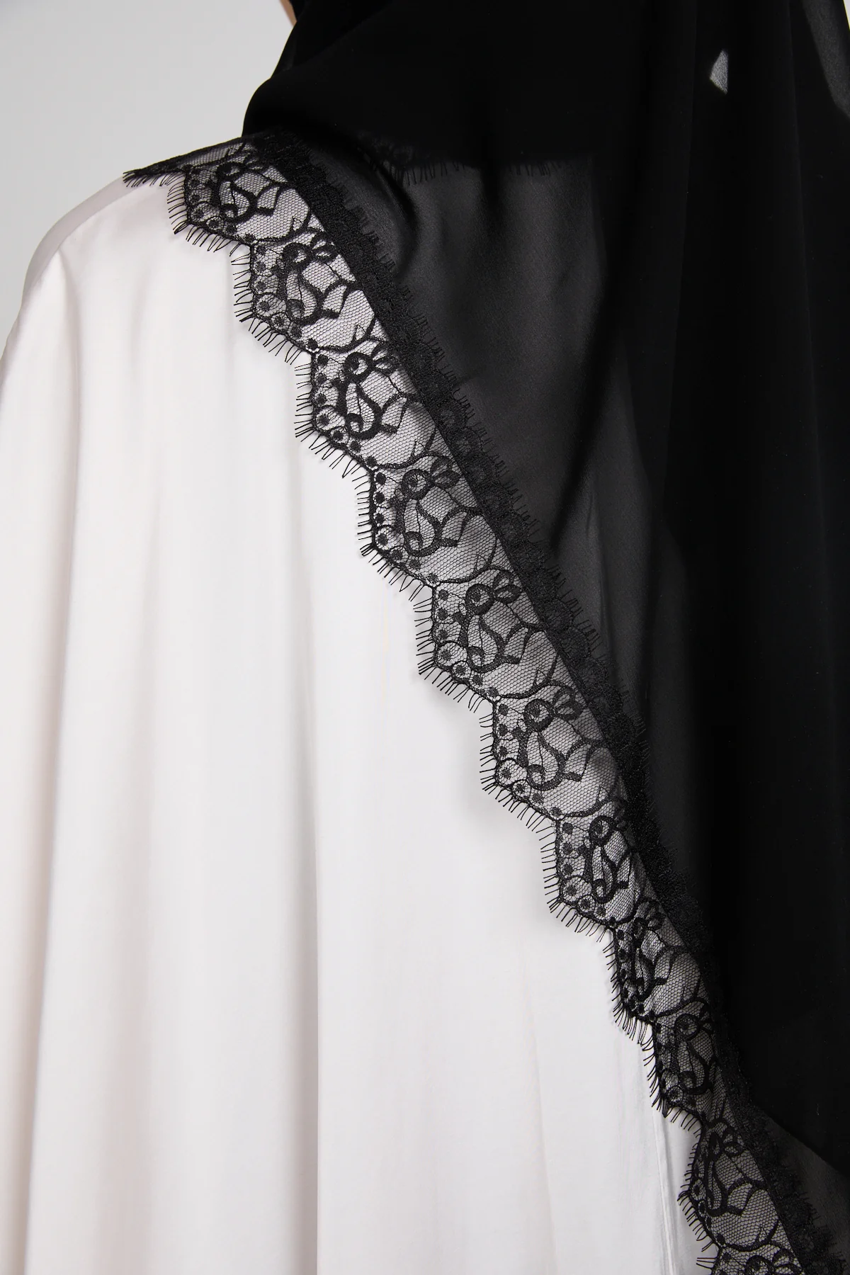 Luxury Georgette Hijab with Lace Detailing - Black - Image 5