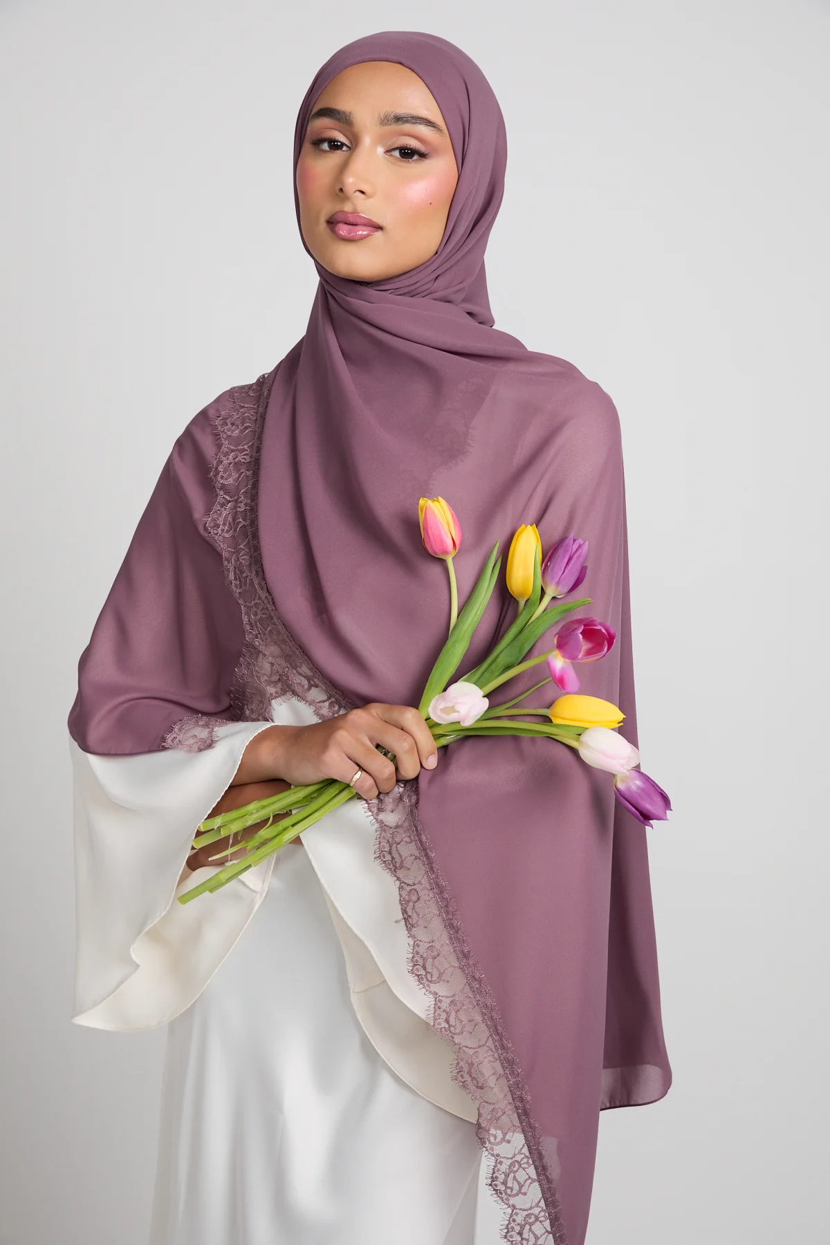 Luxury Georgette Hijab with Lace Detailing - Blush Mulberry