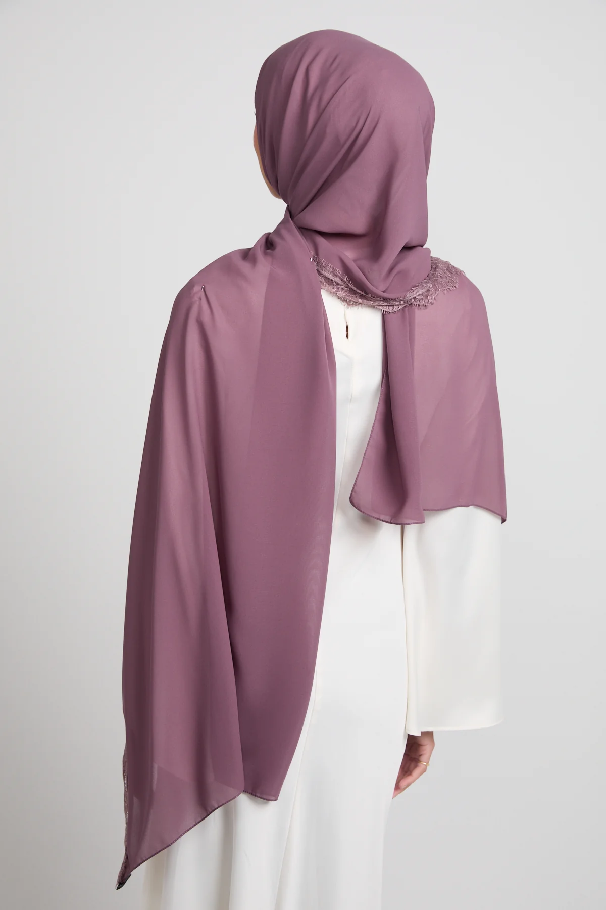 Luxury Georgette Hijab with Lace Detailing - Blush Mulberry - Image 5