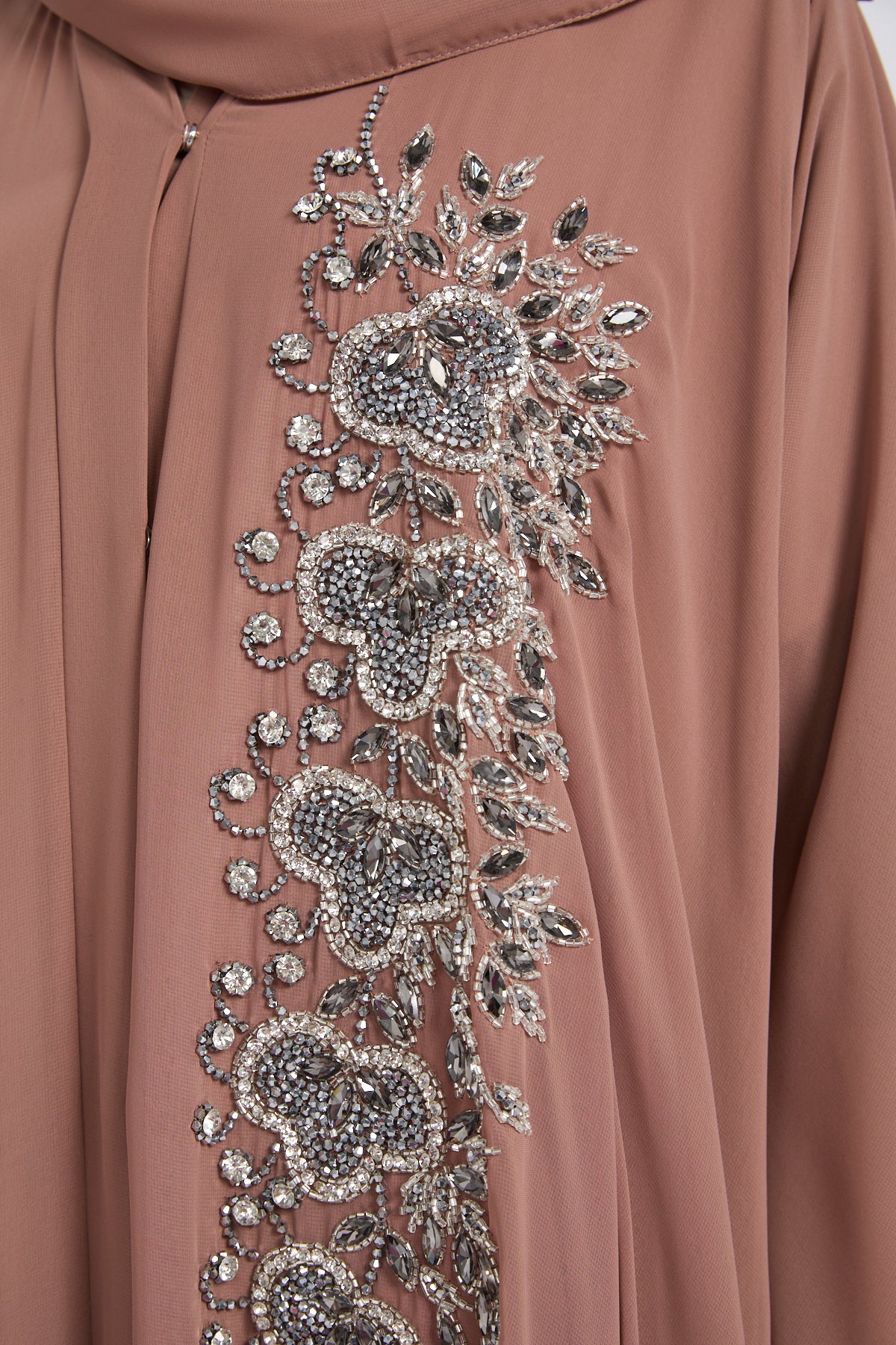 Luxury Layered Chiffon Royal Bloom Open Abaya – Terracotta Rose - Image 5