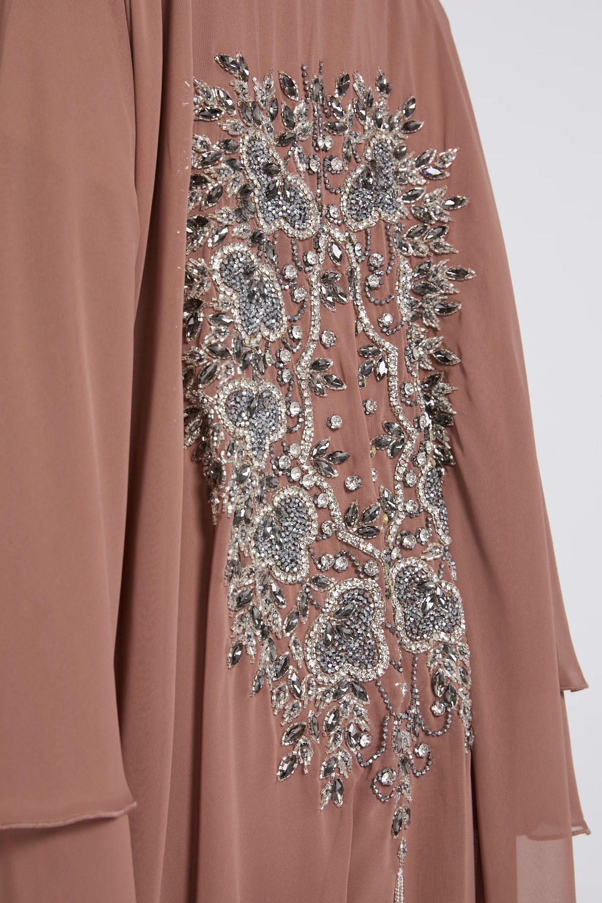 Luxury Layered Chiffon Royal Bloom Open Abaya – Terracotta Rose - Image 8