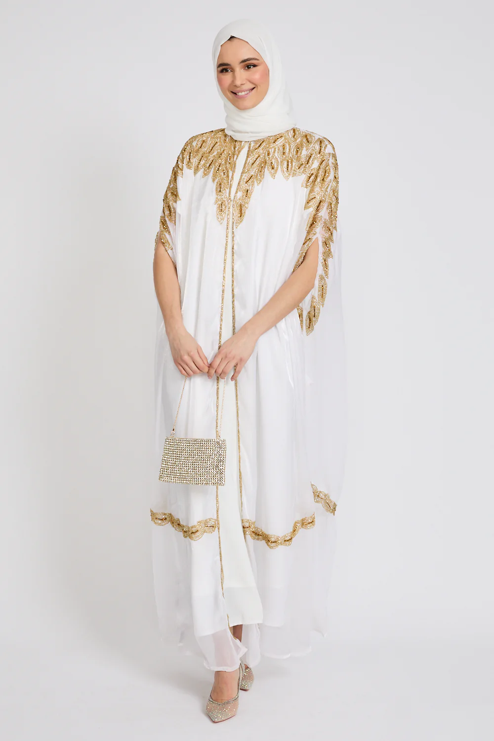 Luxury Majestic Embellished Cape - Off White - Image 3