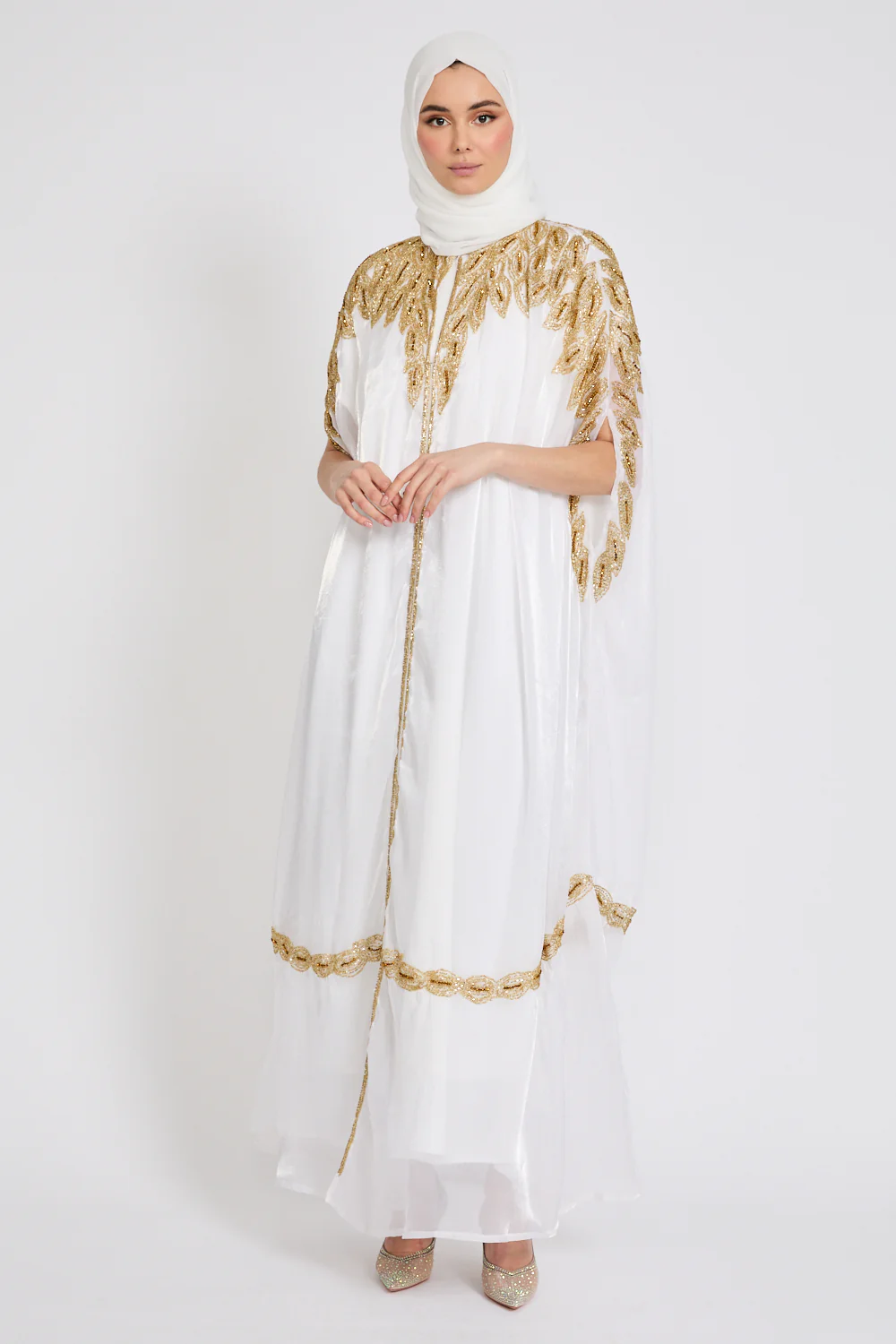 Luxury Majestic Embellished Cape - Off White - Image 4