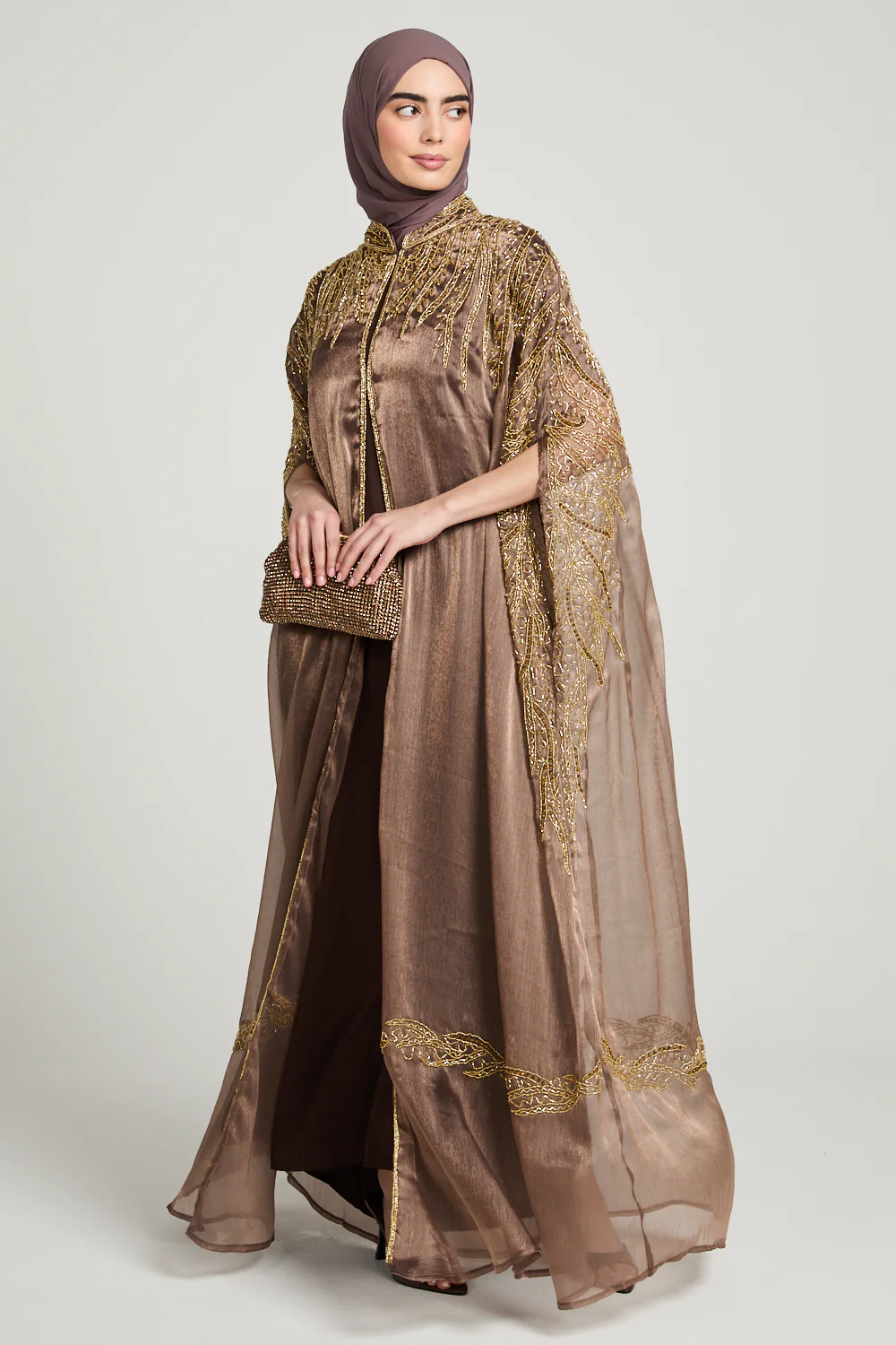 Luxury Majestic Embellished Cape - Rose Taupe - Image 6