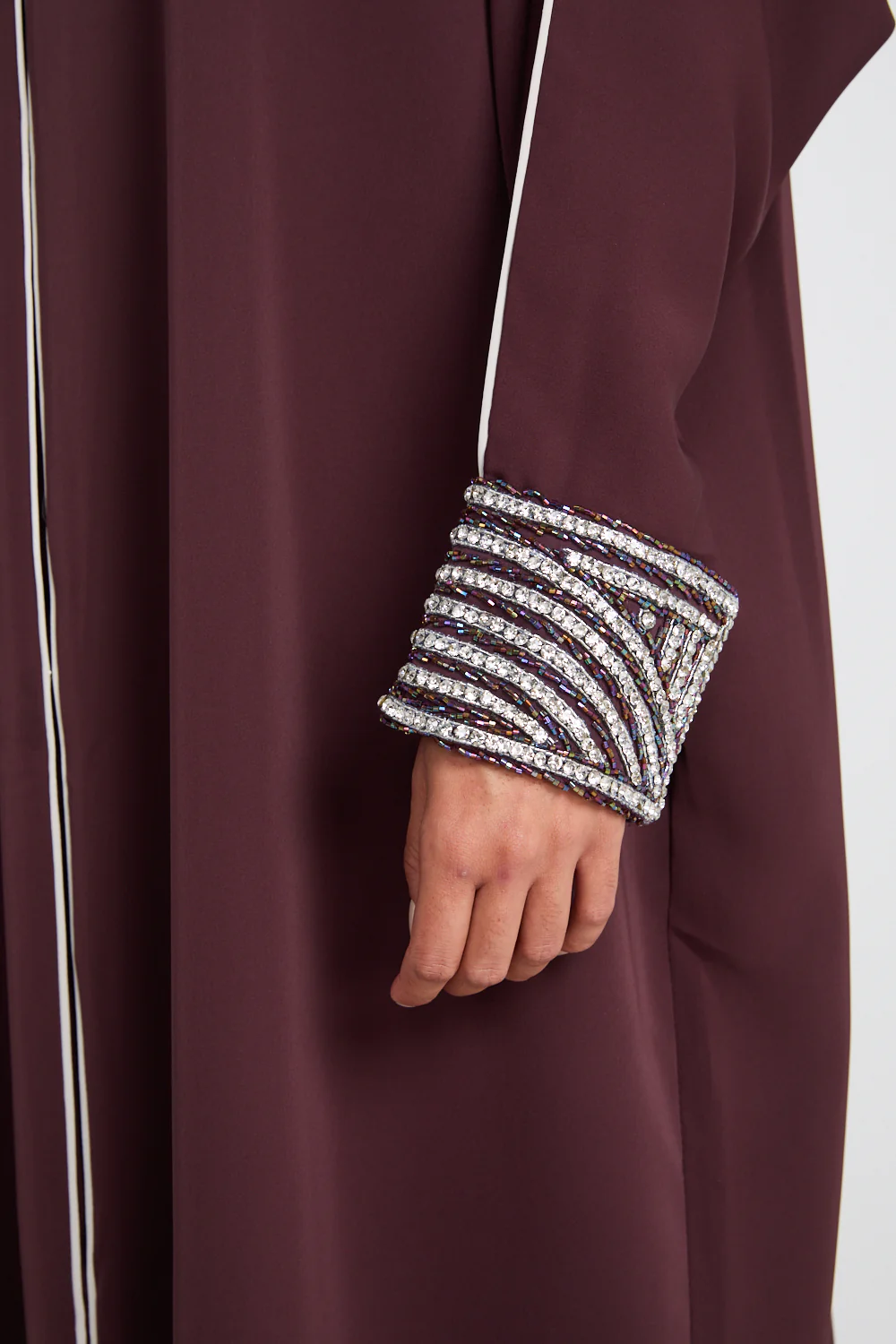 Luxury Majestic Embellished Jewel Cuffs Open Farasha - Deep Mulberry - Image 4