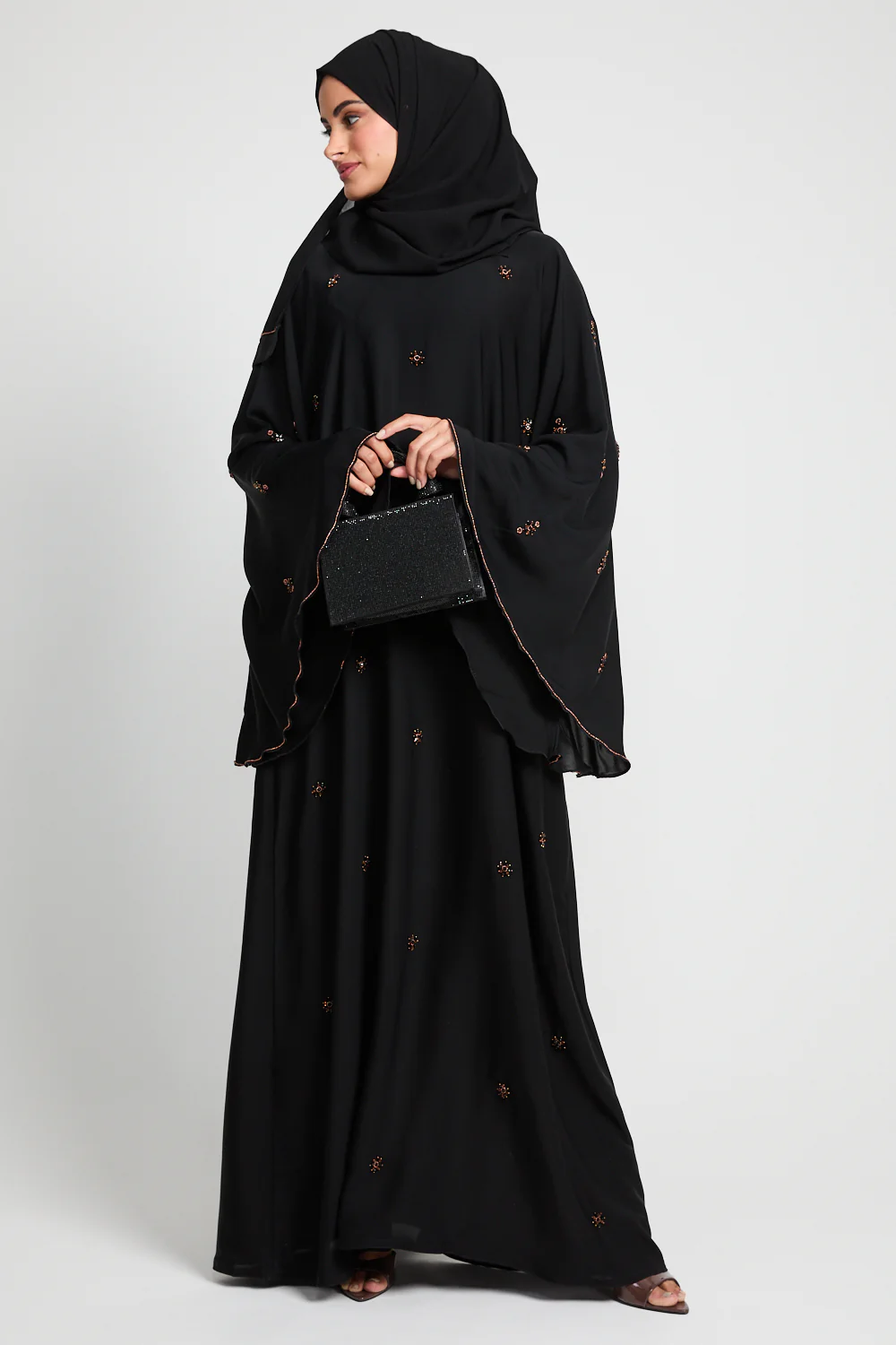 Luxury Mariyah Bejewelled Closed Abaya - Black