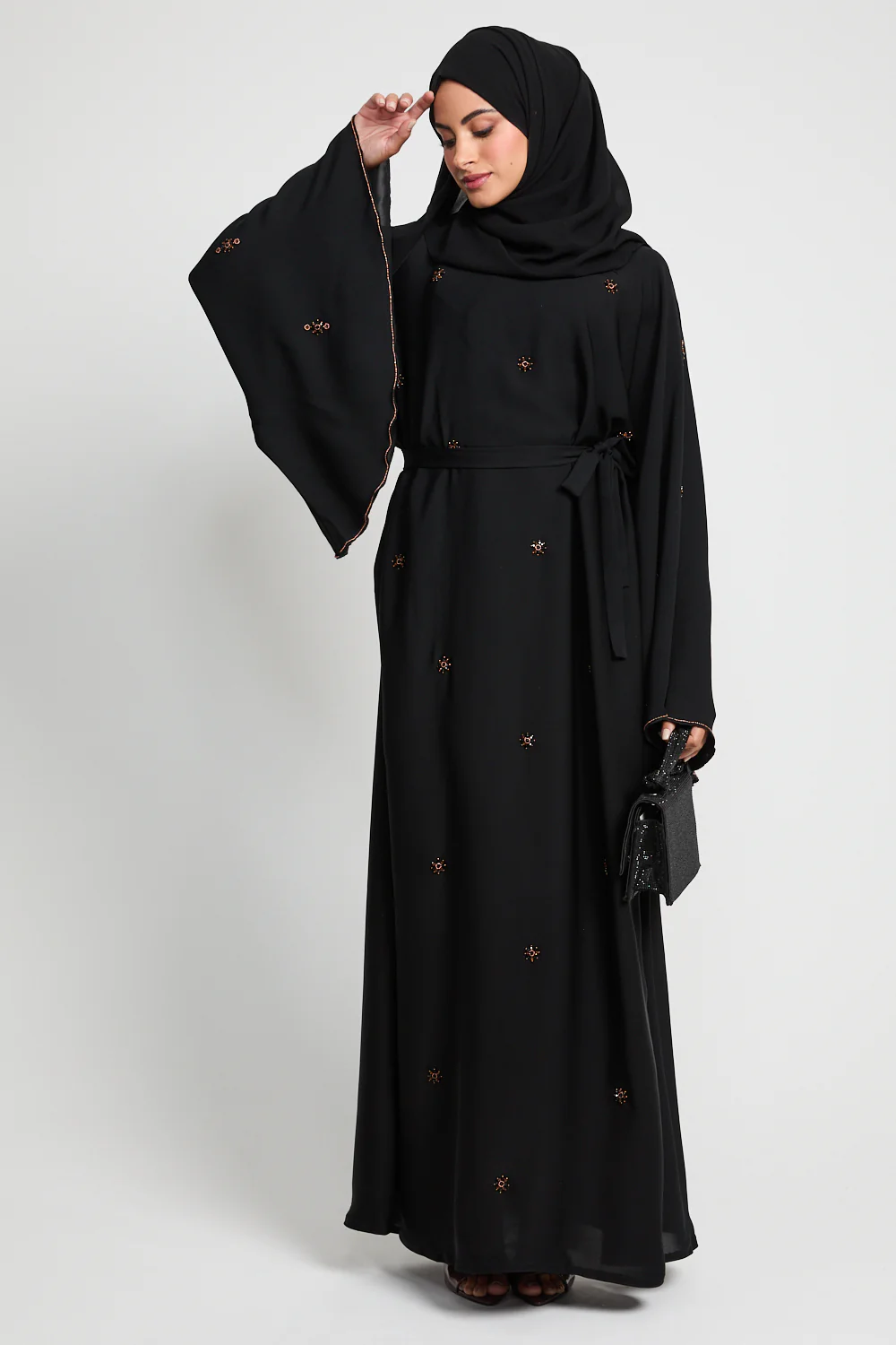 Luxury Mariyah Bejewelled Closed Abaya - Black - Image 4