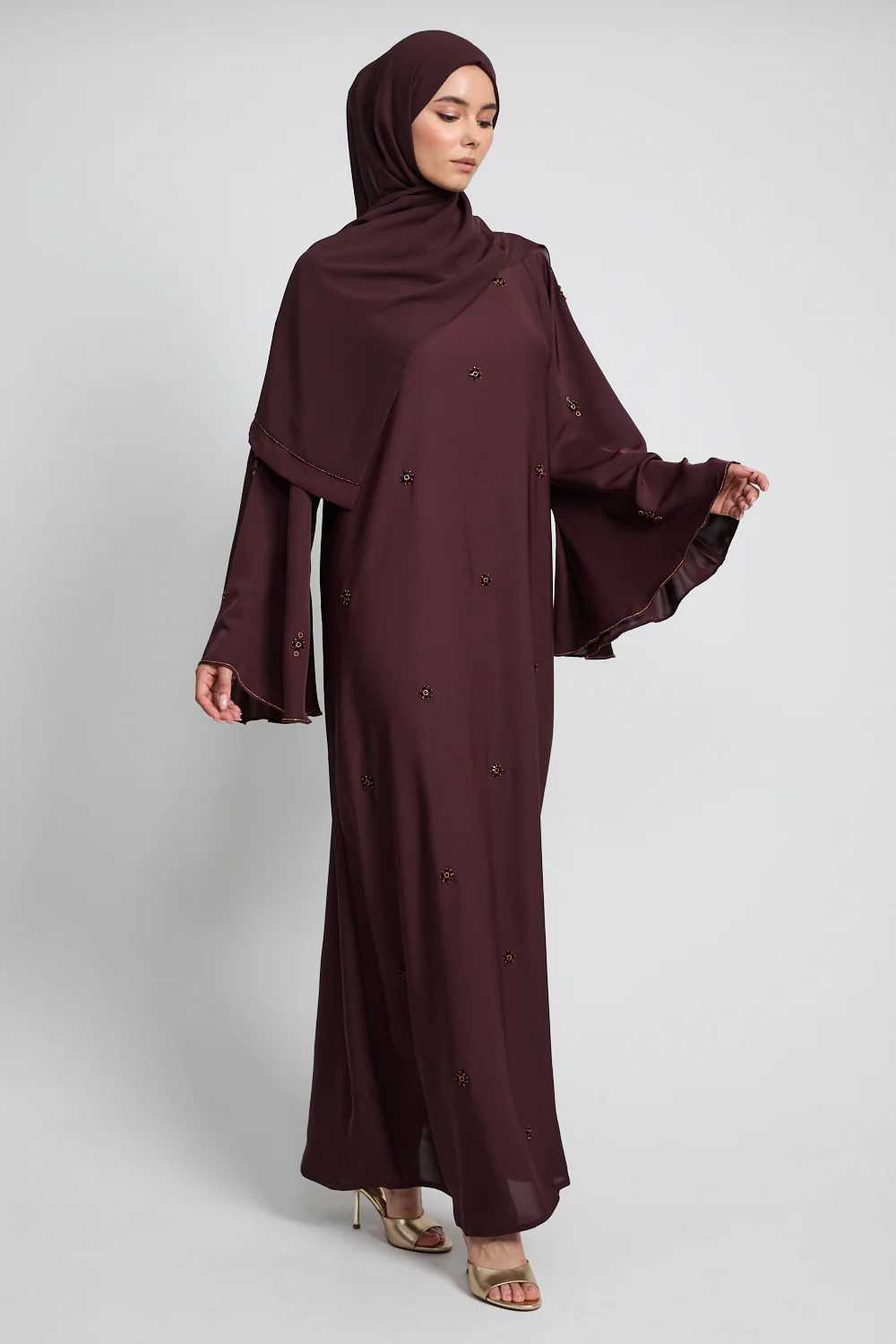 Luxury Mariyah Bejewelled Closed Abaya - Deep Roselle
