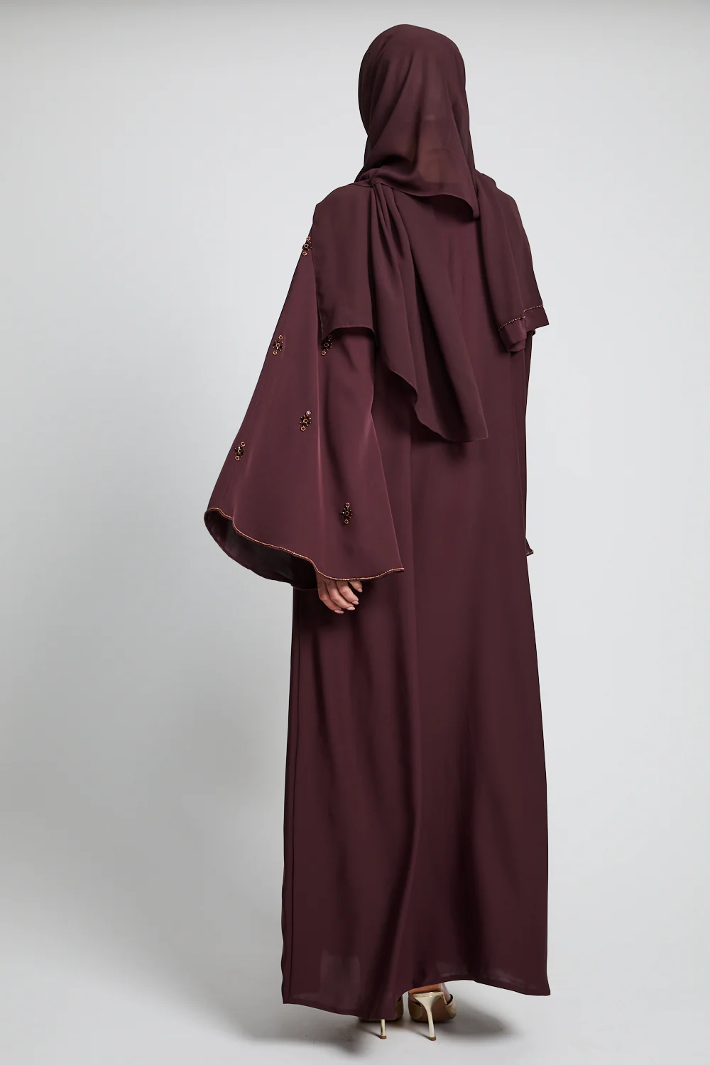 Luxury Mariyah Bejewelled Closed Abaya - Deep Roselle - Image 10