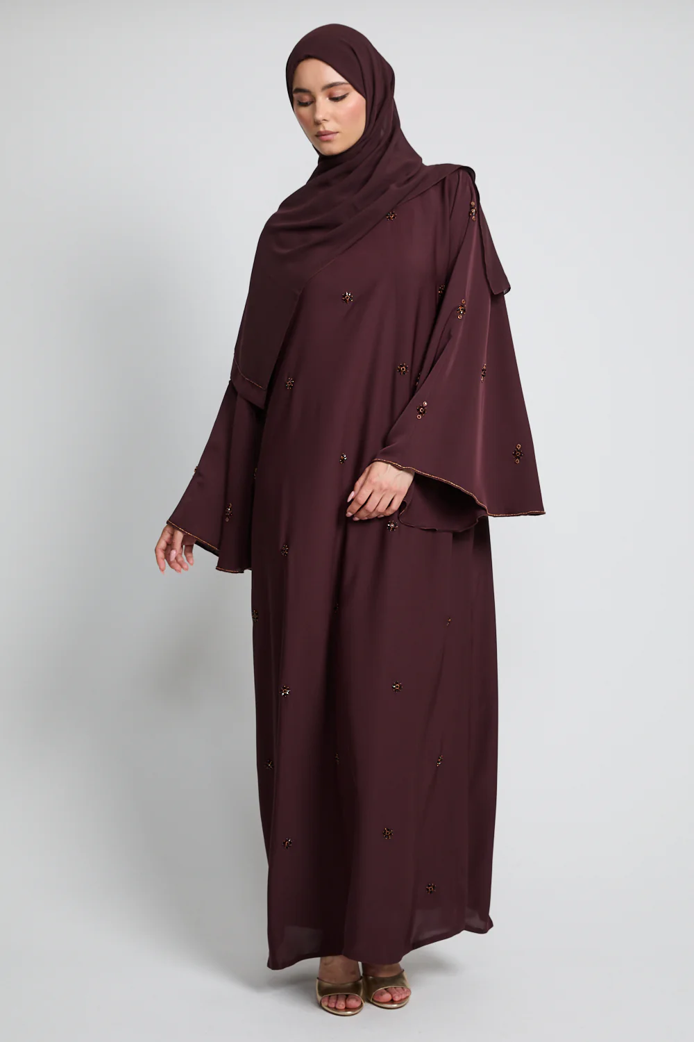 Luxury Mariyah Bejewelled Closed Abaya - Deep Roselle - Image 3