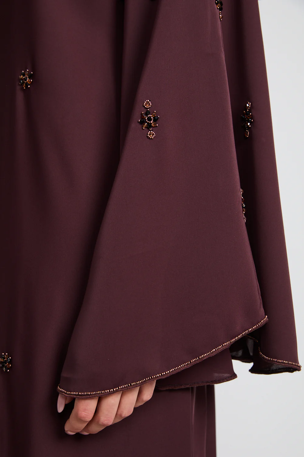 Luxury Mariyah Bejewelled Closed Abaya - Deep Roselle - Image 5