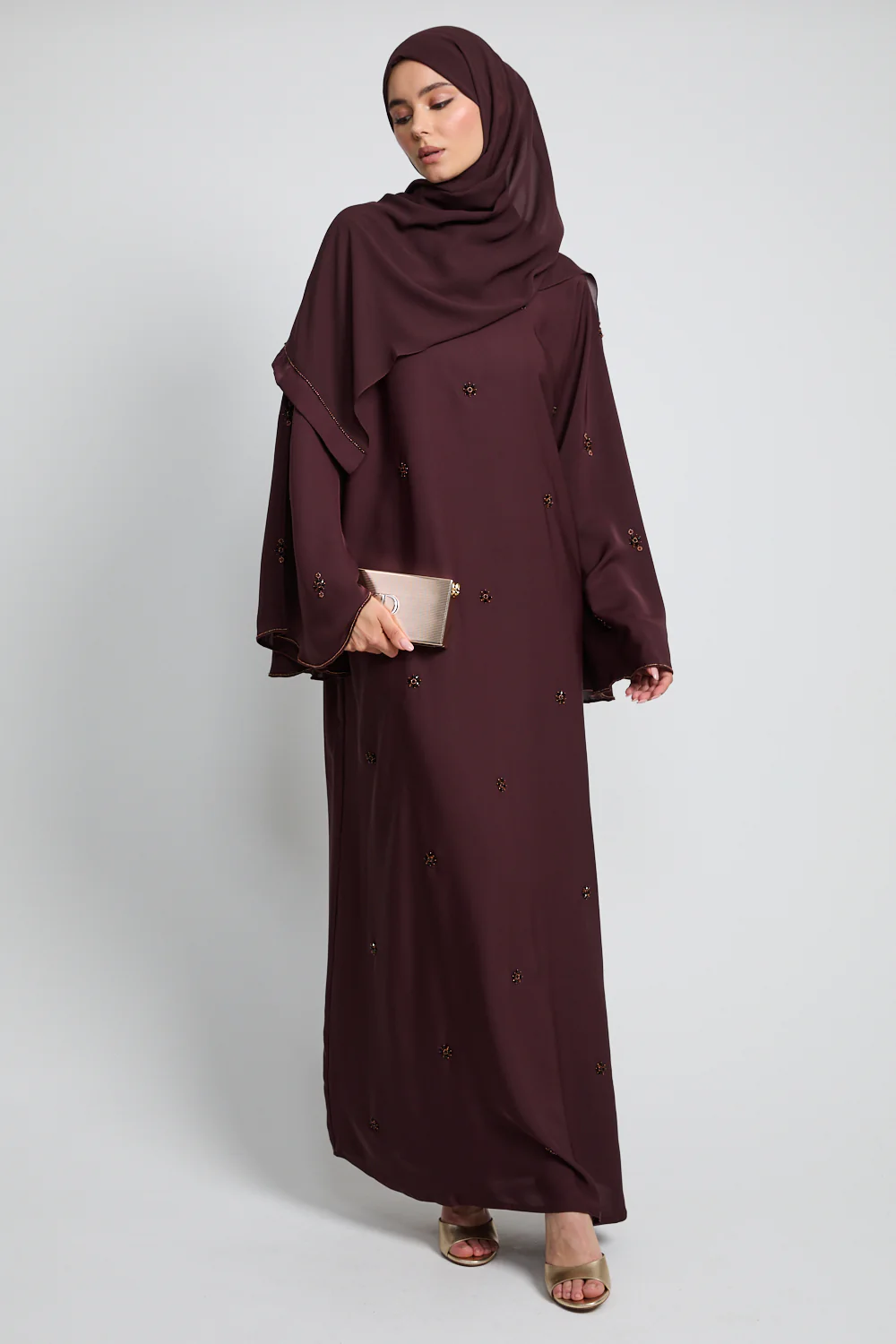 Luxury Mariyah Bejewelled Closed Abaya - Deep Roselle - Image 6