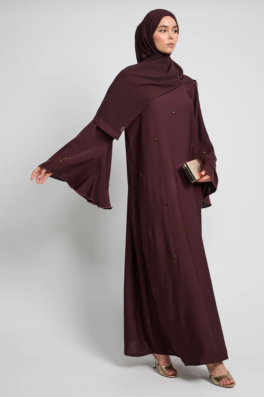 Luxury Mariyah Bejewelled Closed Abaya - Deep Roselle - Image 7
