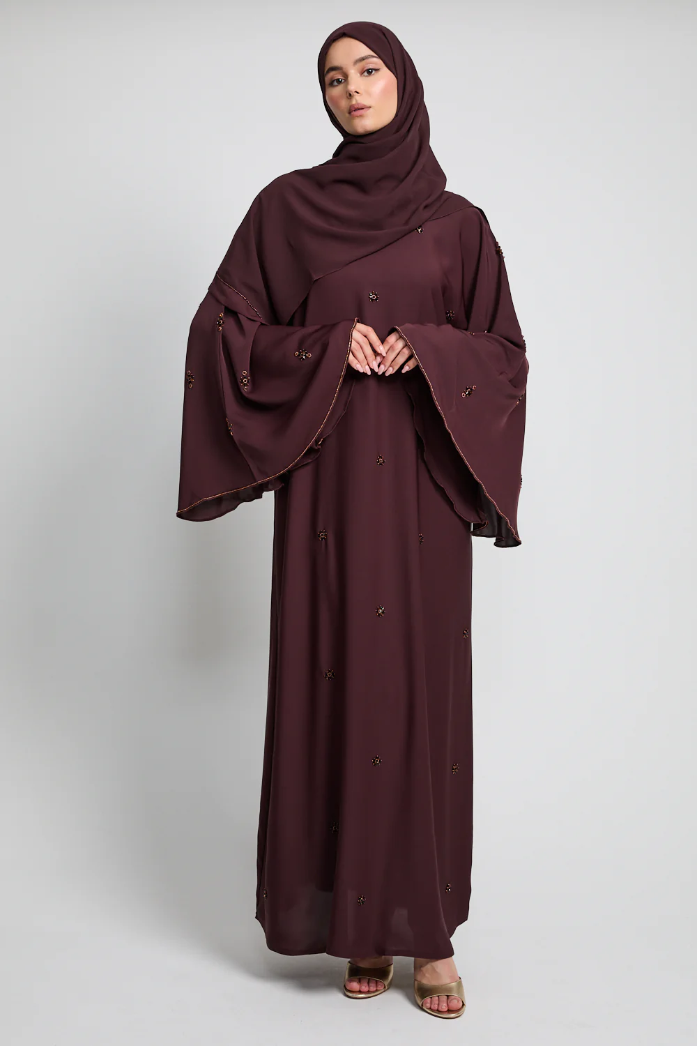 Luxury Mariyah Bejewelled Closed Abaya - Deep Roselle - Image 9