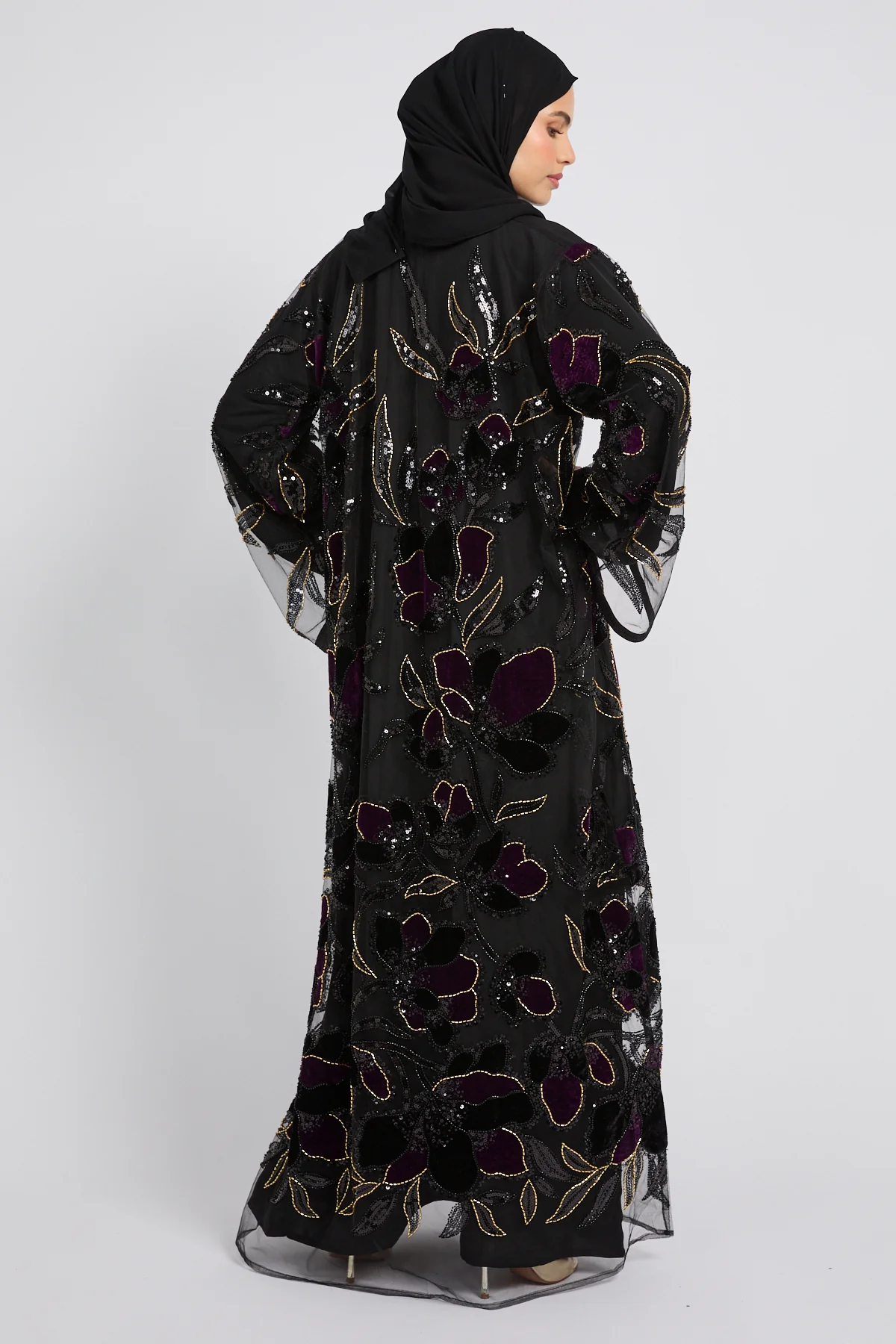 Luxury Midnight Aurora Three Piece Abaya Set – Deep Plum - LIMITED EDITION - Image 4