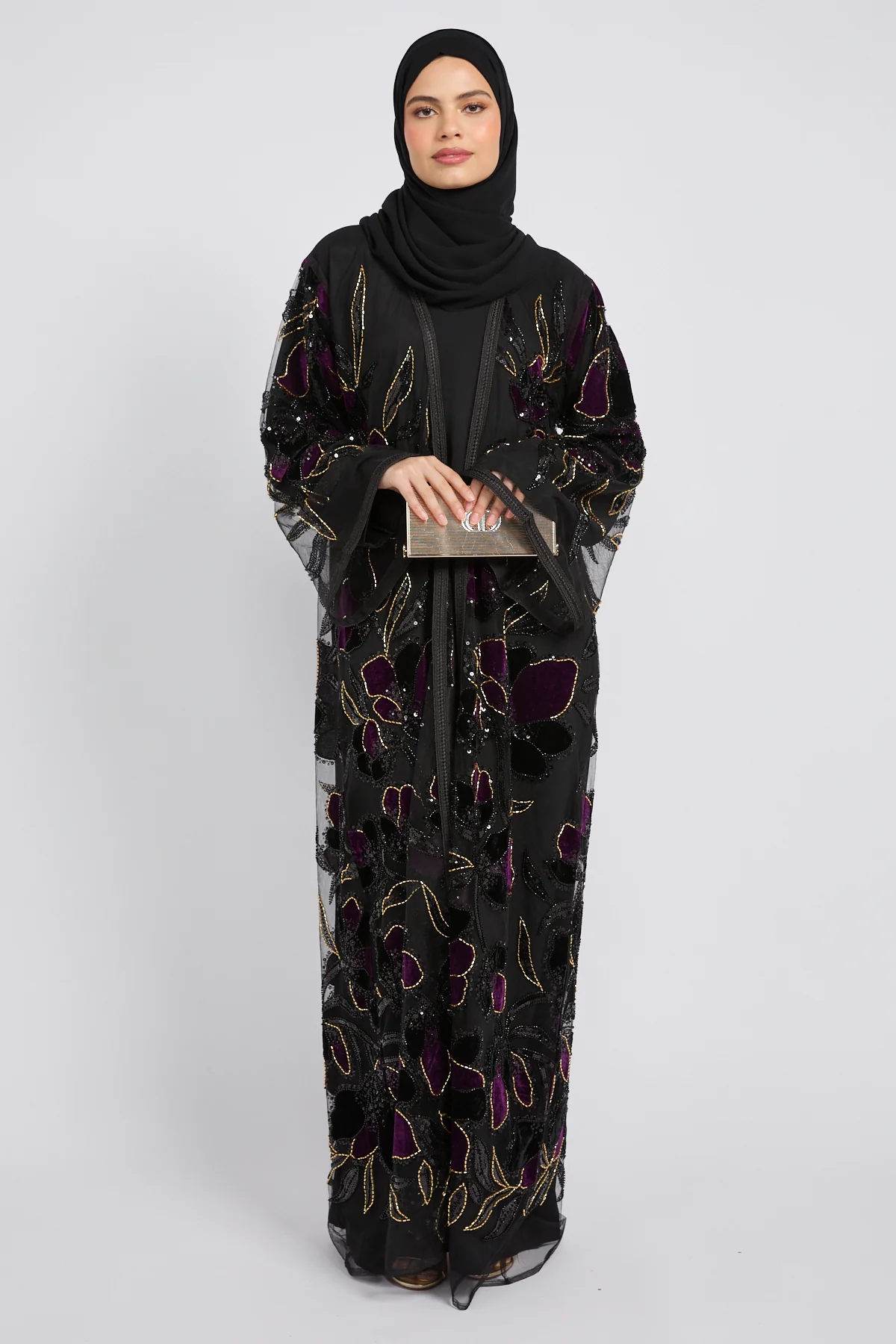 Luxury Midnight Aurora Three Piece Abaya Set – Deep Plum - LIMITED EDITION - Image 6