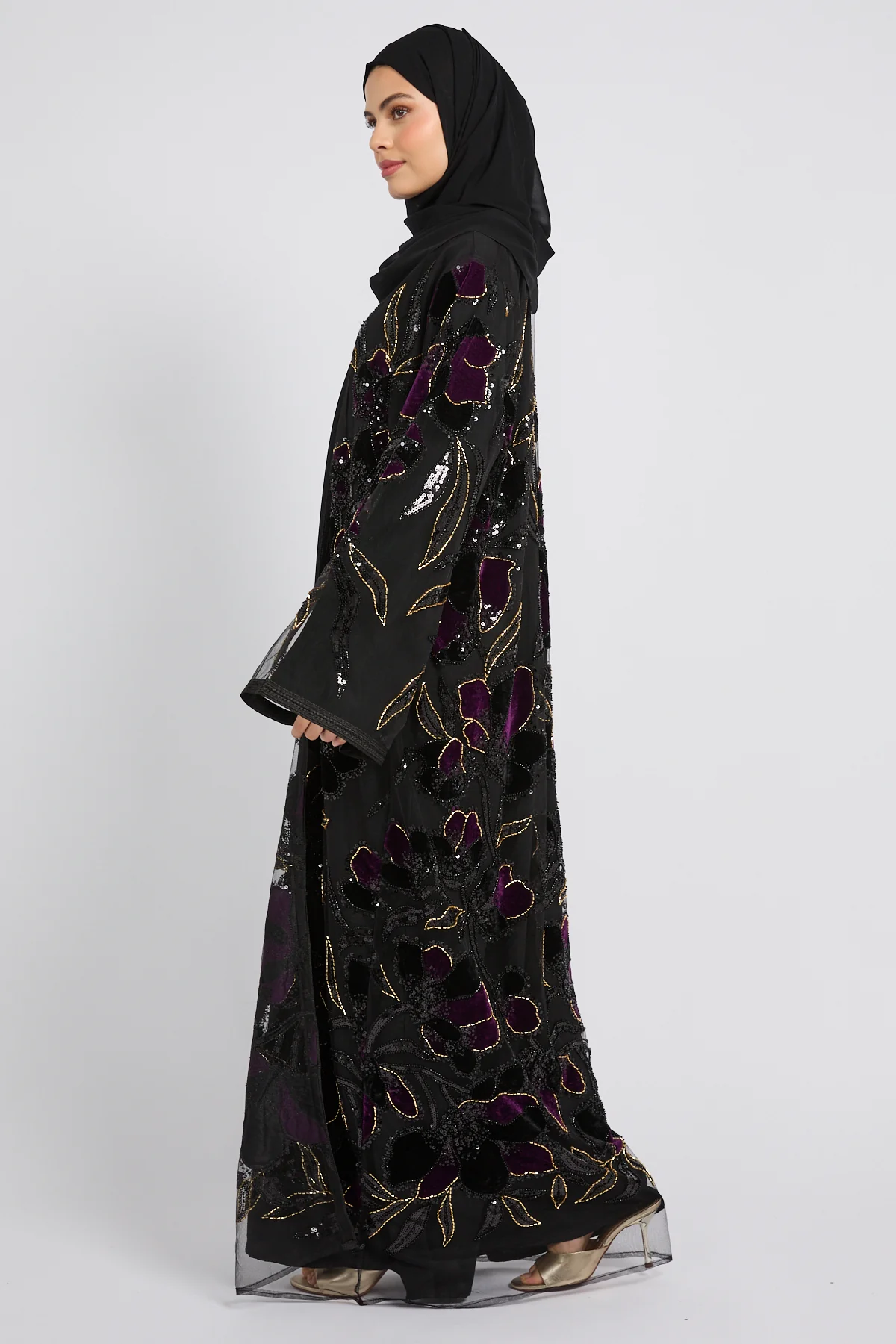 Luxury Midnight Aurora Three Piece Abaya Set – Deep Plum - LIMITED EDITION - Image 7