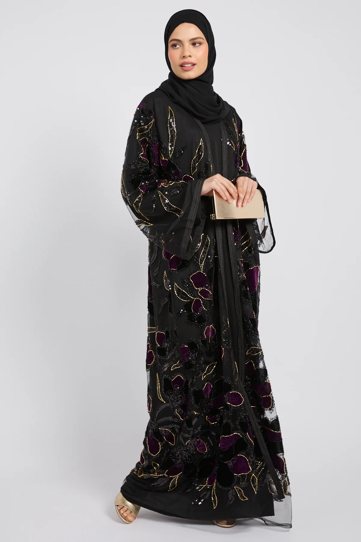 Luxury Midnight Aurora Three Piece Abaya Set – Deep Plum - LIMITED EDITION - Image 8