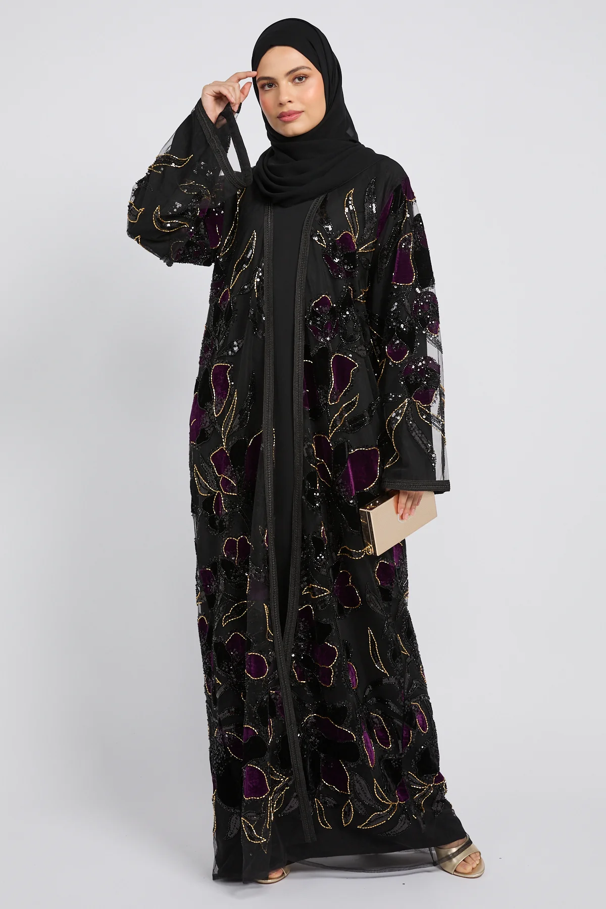 Luxury Midnight Aurora Three Piece Abaya Set – Deep Plum - LIMITED EDITION - Image 9