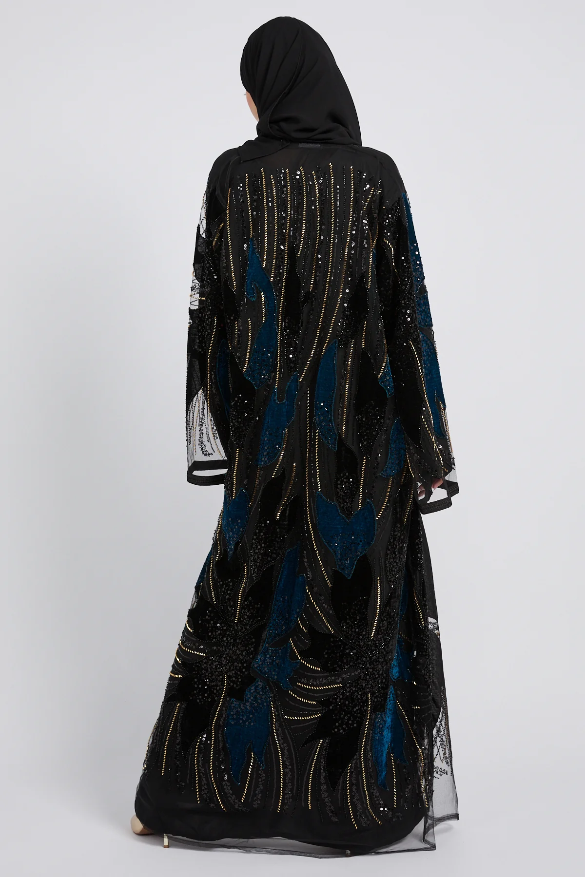 Luxury Midnight Aurora Three Piece Abaya Set – Teal - LIMITED EDITION - Image 3