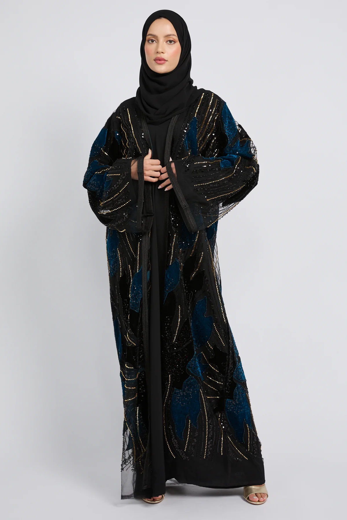 Luxury Midnight Aurora Three Piece Abaya Set – Teal - LIMITED EDITION - Image 4